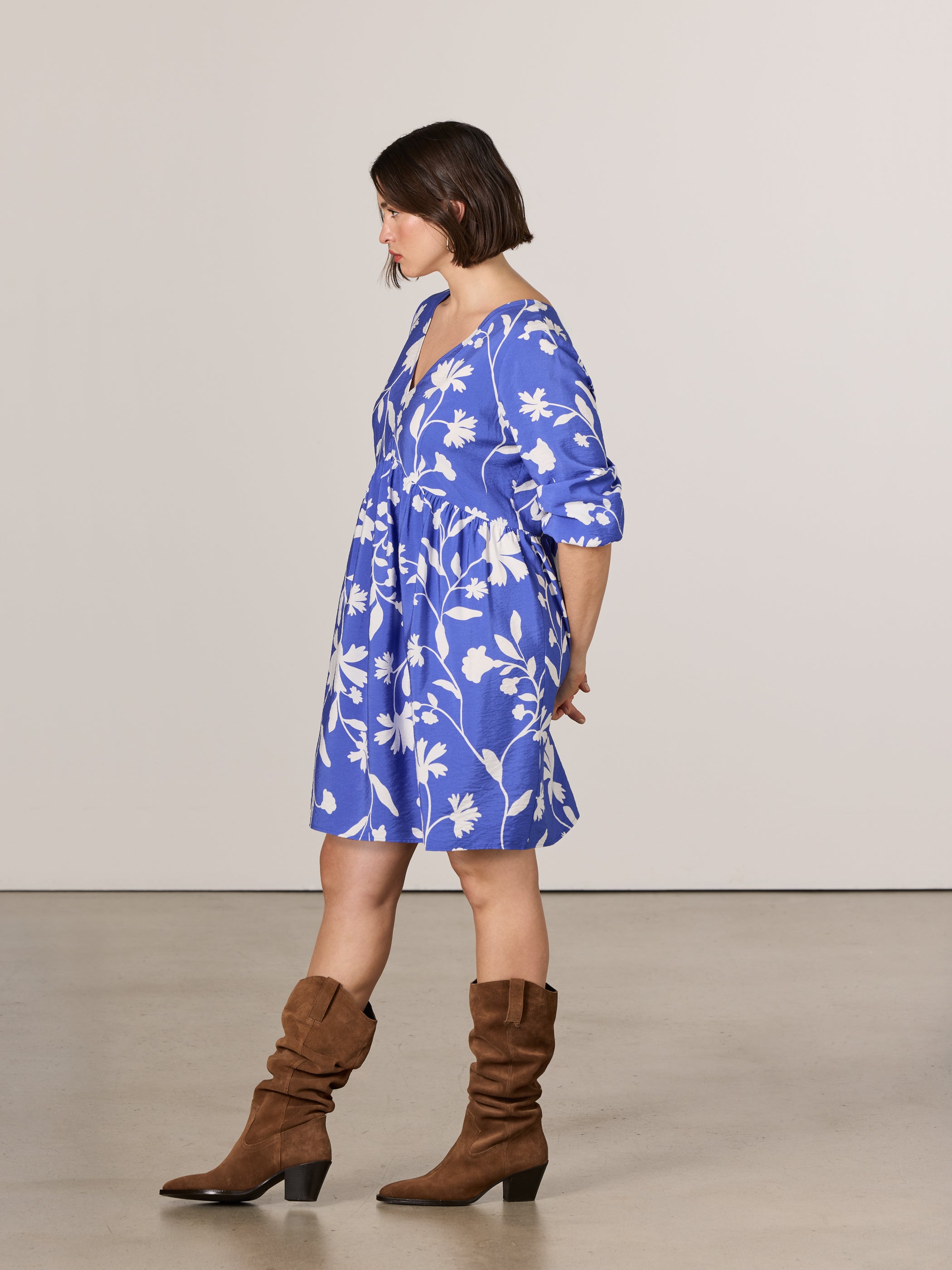 Long-Sleeve V-Neck Empire-Cut Dress