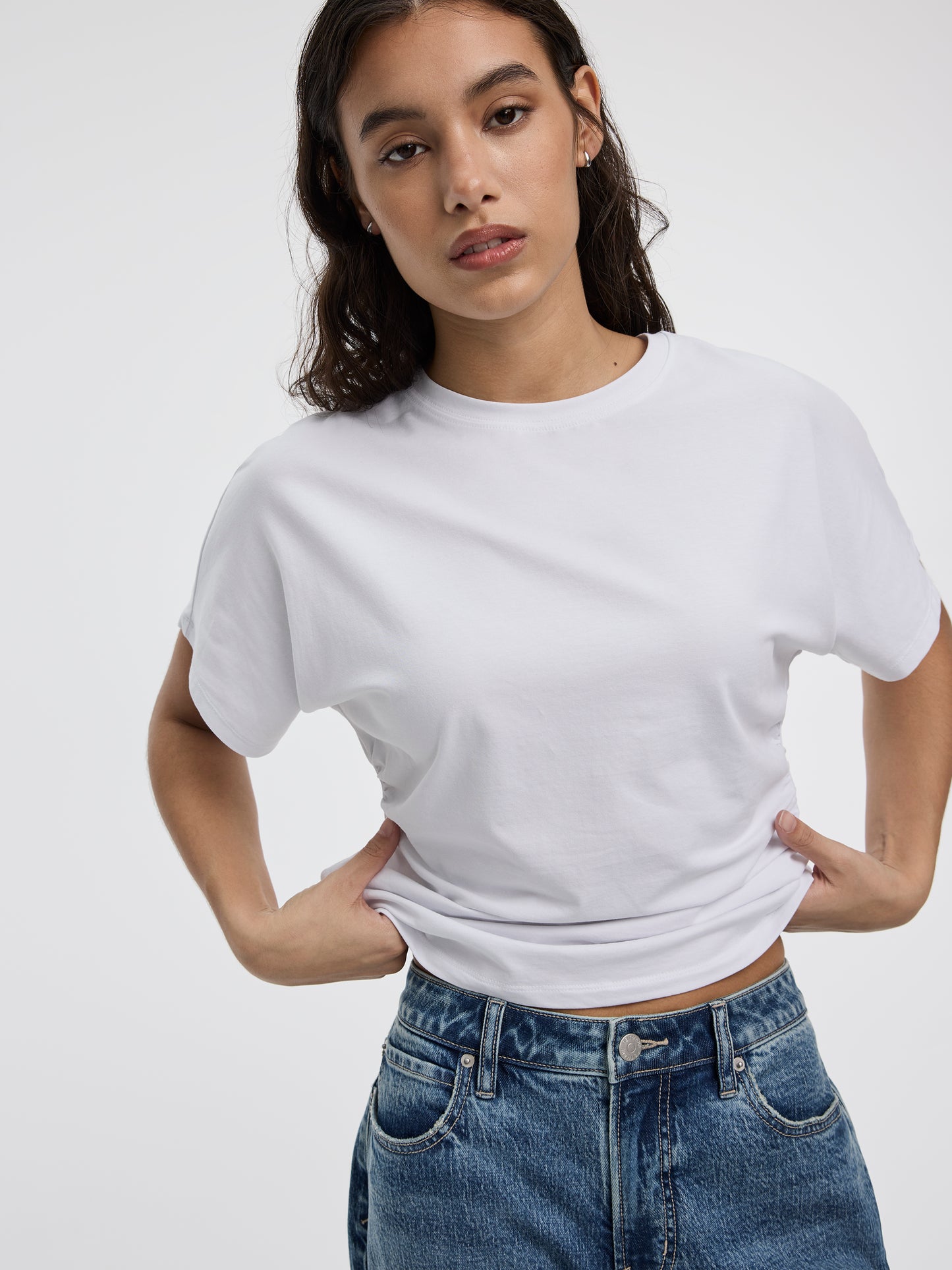 Short-Sleeve Crew-Neck Tee with Shirred Sides