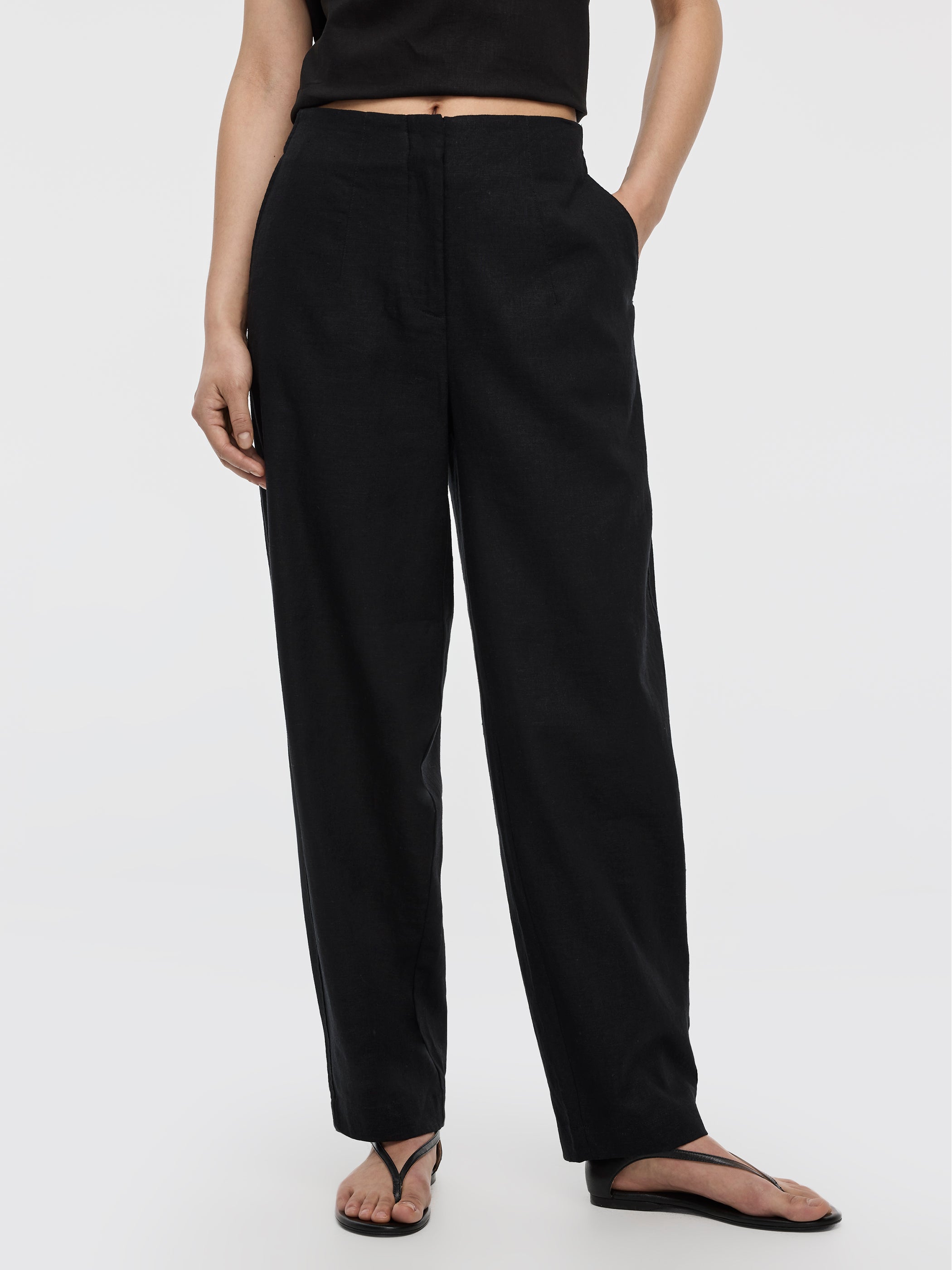 Pantalon en mélange de lin à jambe ballon