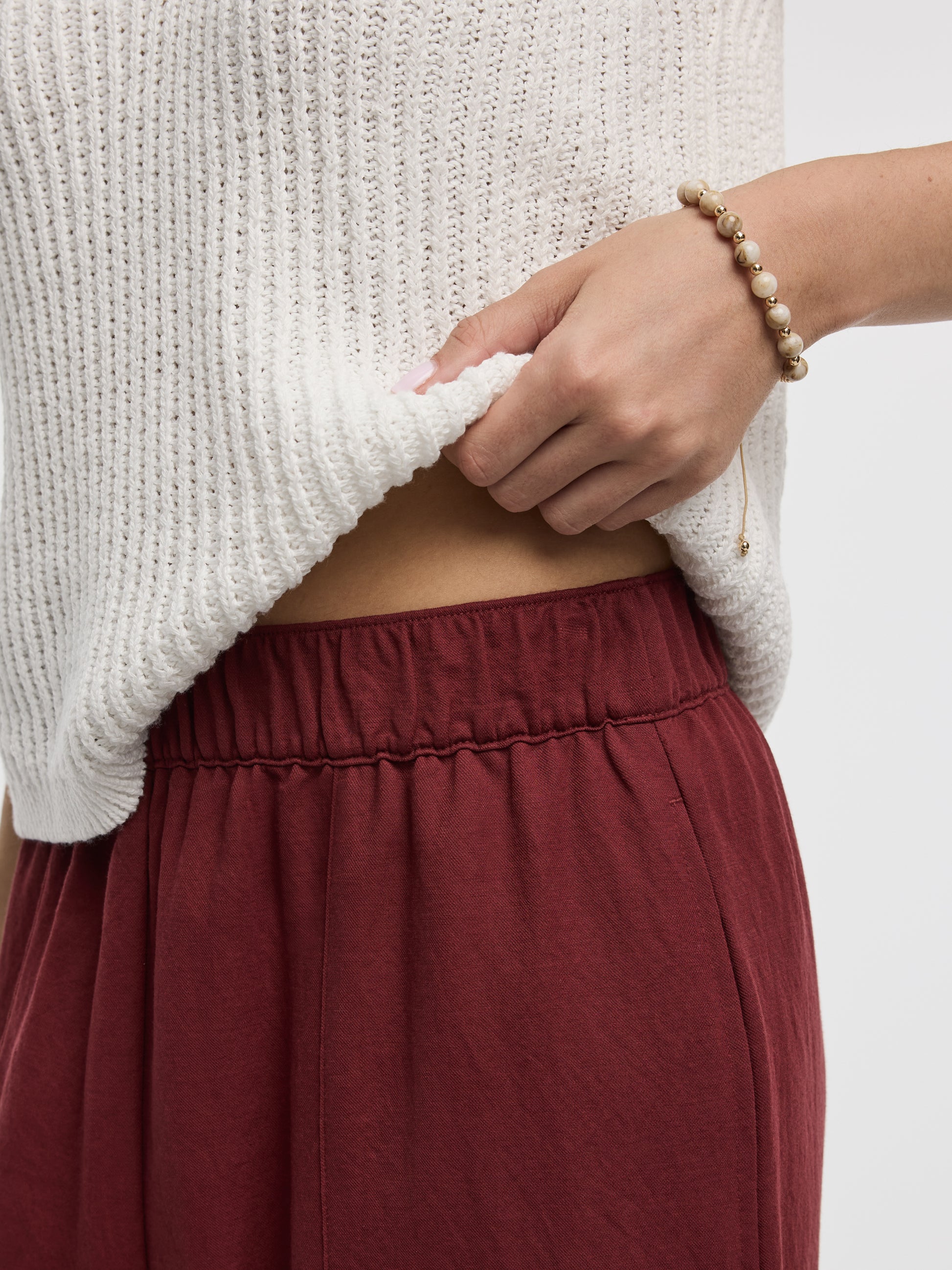 Wide-Leg High-Rise Pull-On Piqué Pant