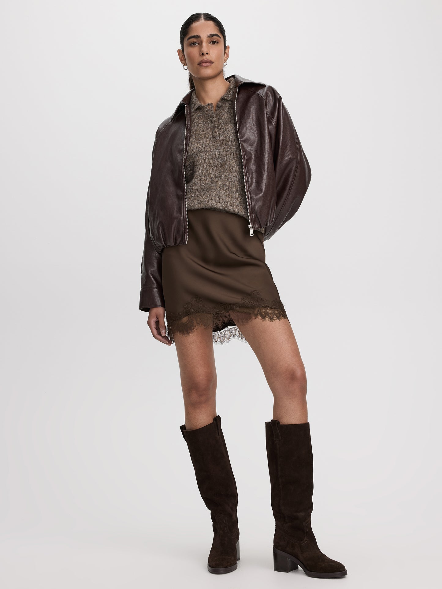 Satin Mini-Skirt with Lace Trim