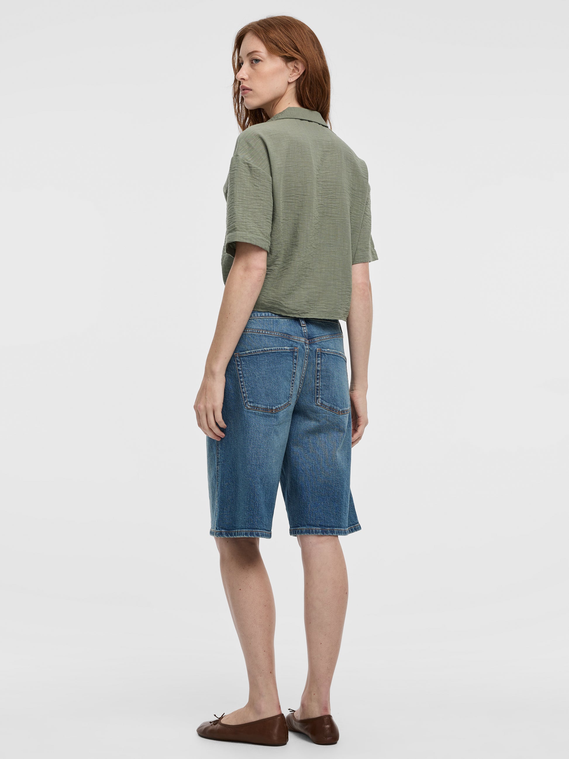 Short-Sleeve V-Neck Blouse with Self-Tie Closure