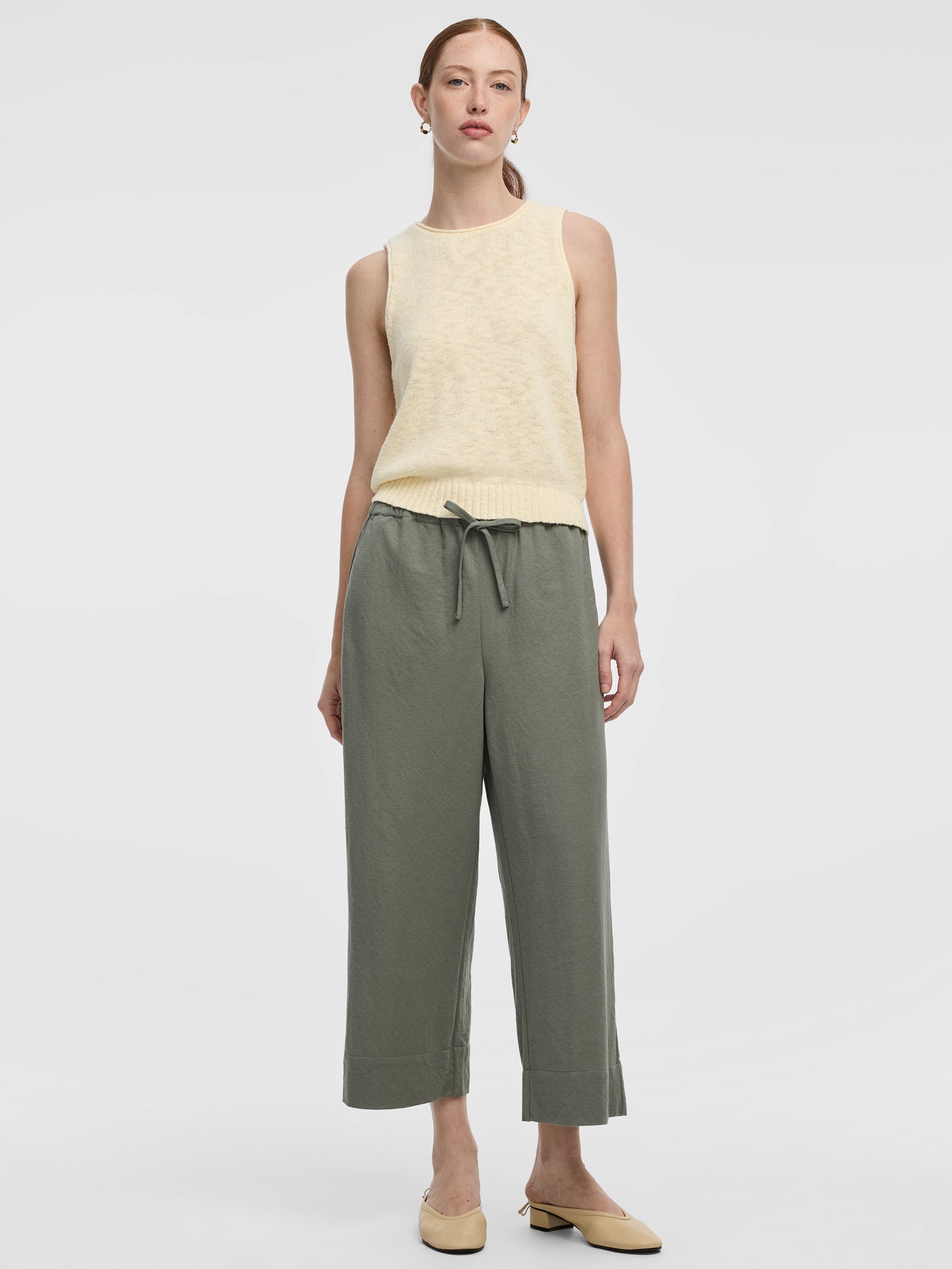 Wide-Leg Cropped Piqué Pant