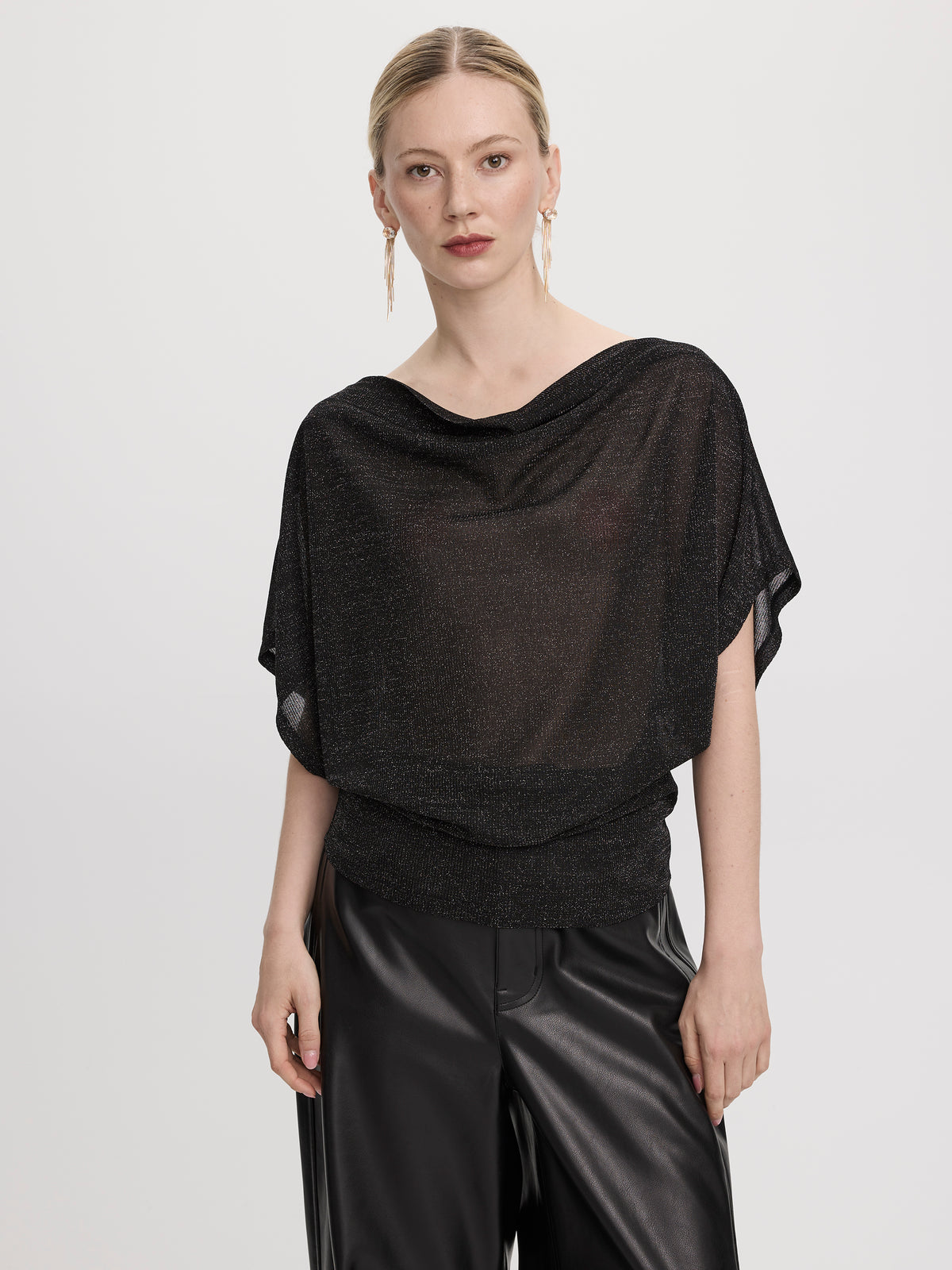 Boatneck Dolman Short Sleeve Top – Shimmer Knit