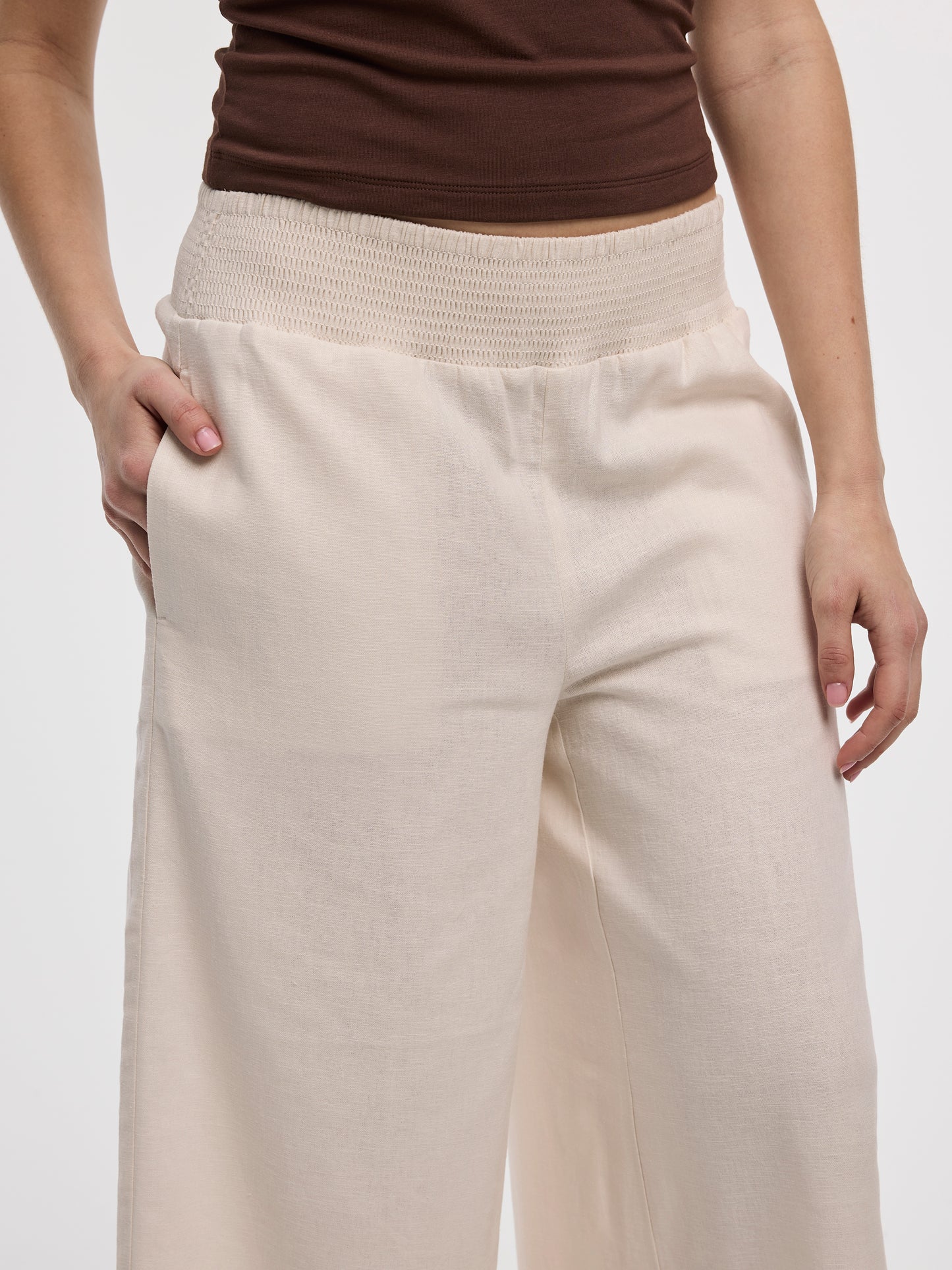 Cropped Wide-Leg Linen-Blend Pant