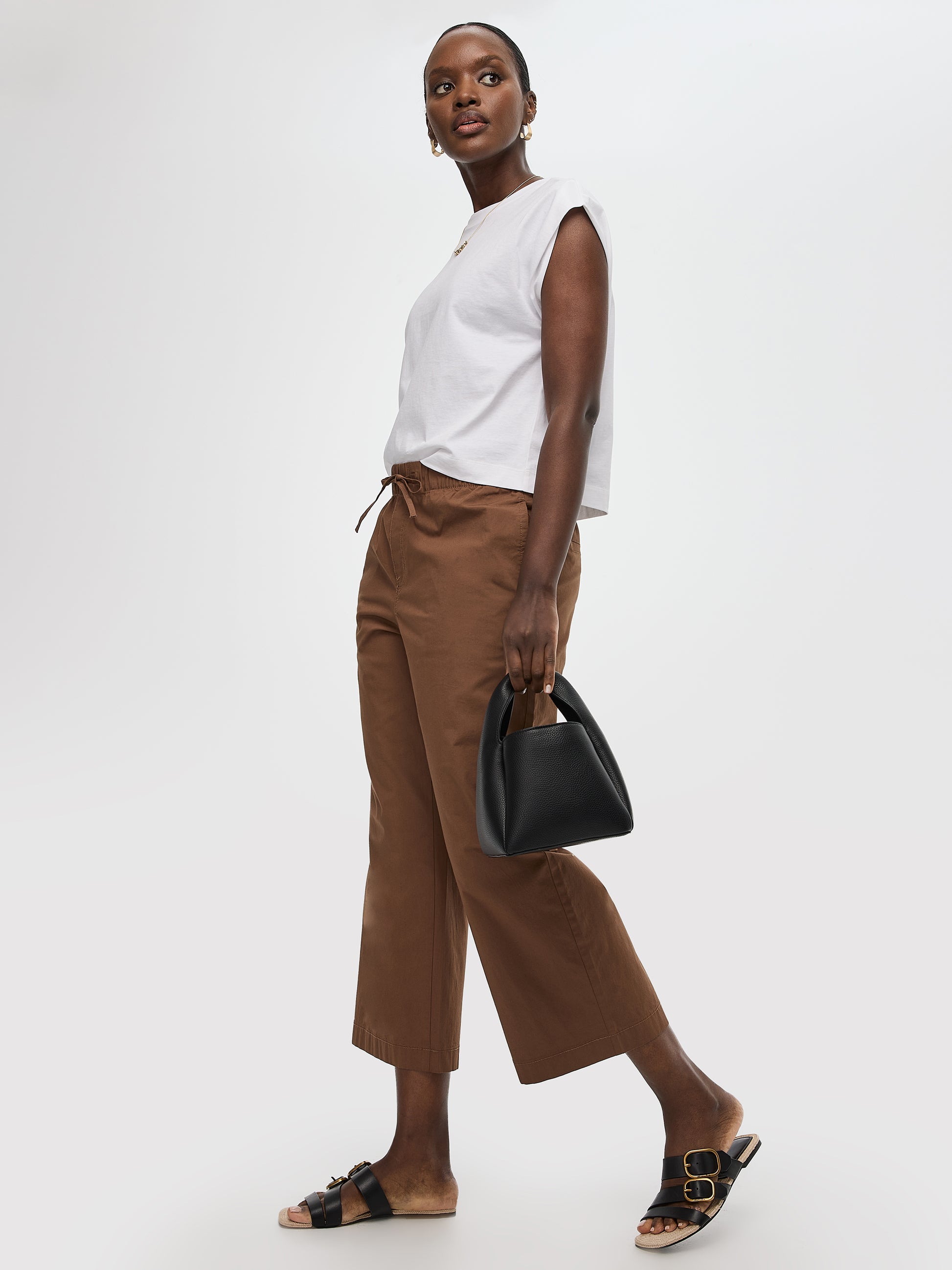 Wide-Leg High-Rise Cropped Poplin Pant