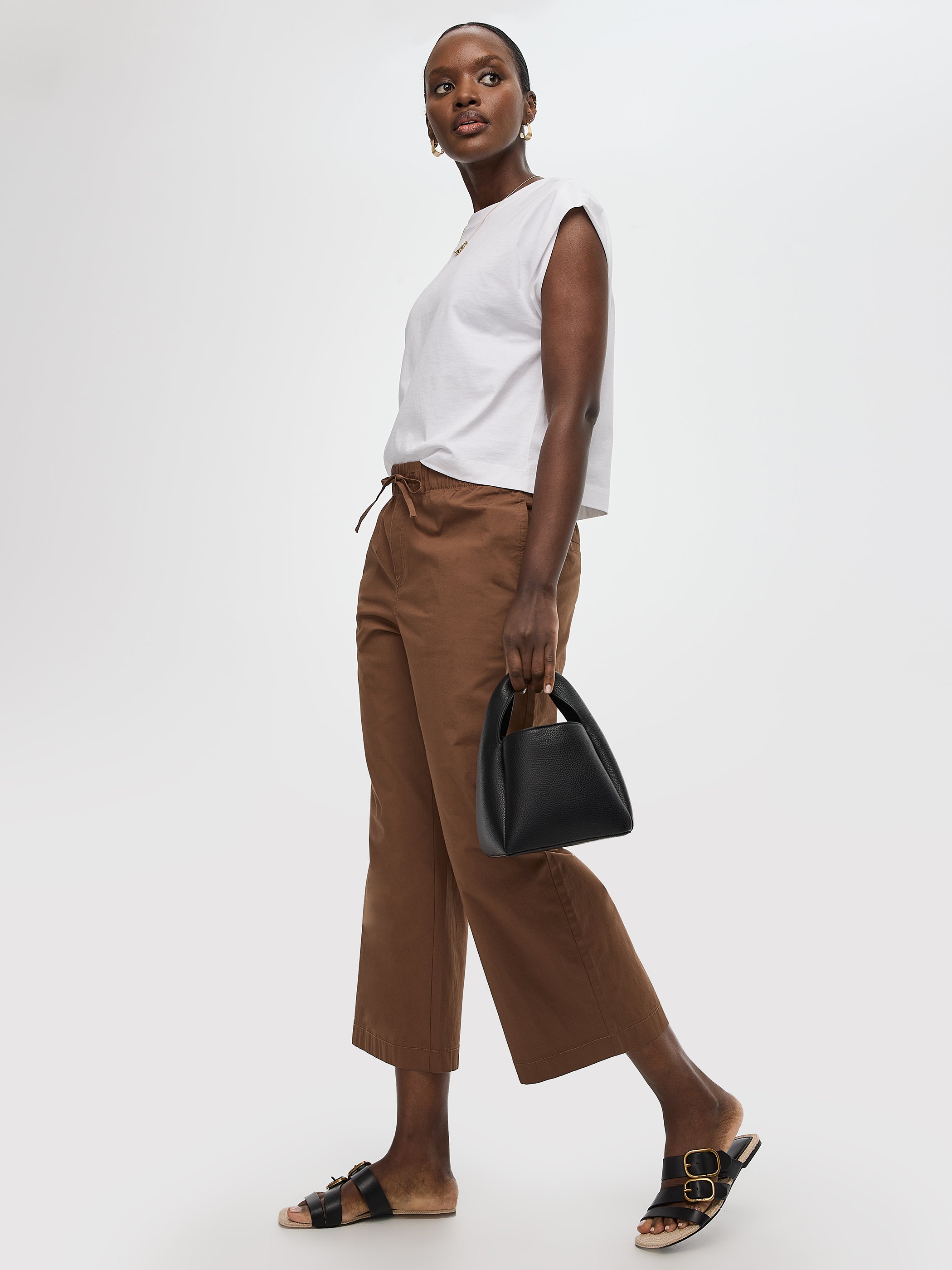 Wide-Leg High-Rise Cropped Poplin Pant