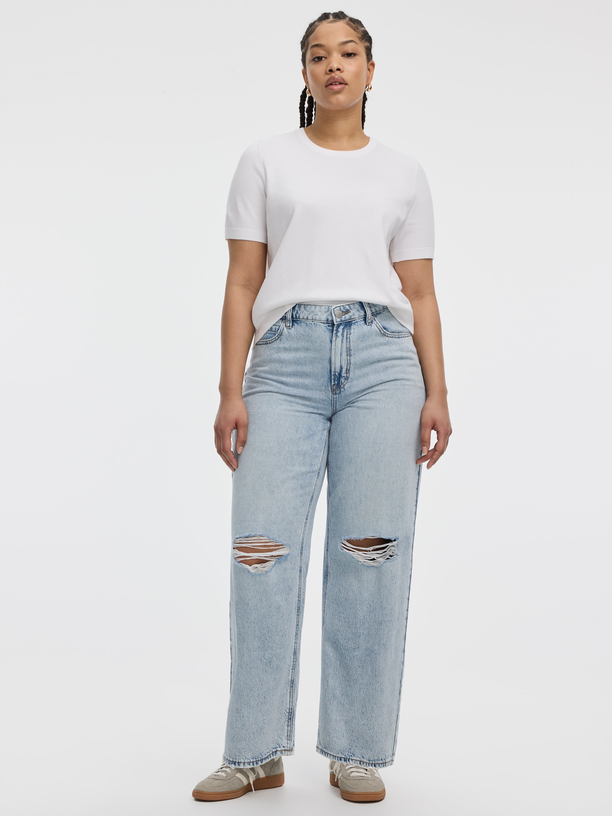 Jean ample déchiré à taille mi-haute - Coupe Courbes