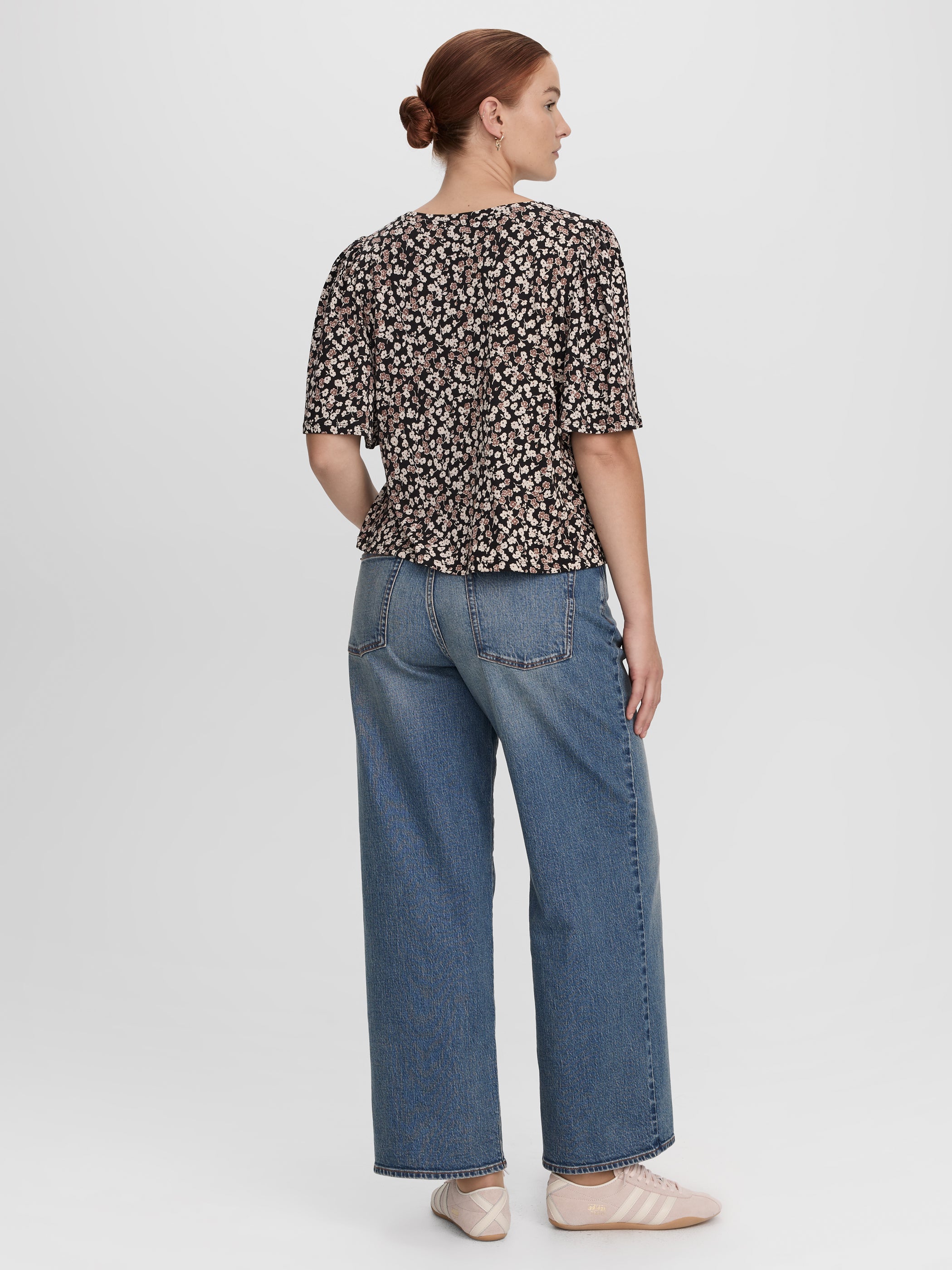 Crew-Neck Top with Short Flutter Sleeves