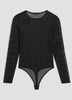 Long-Sleeve Crew-Neck Mesh Bodysuit