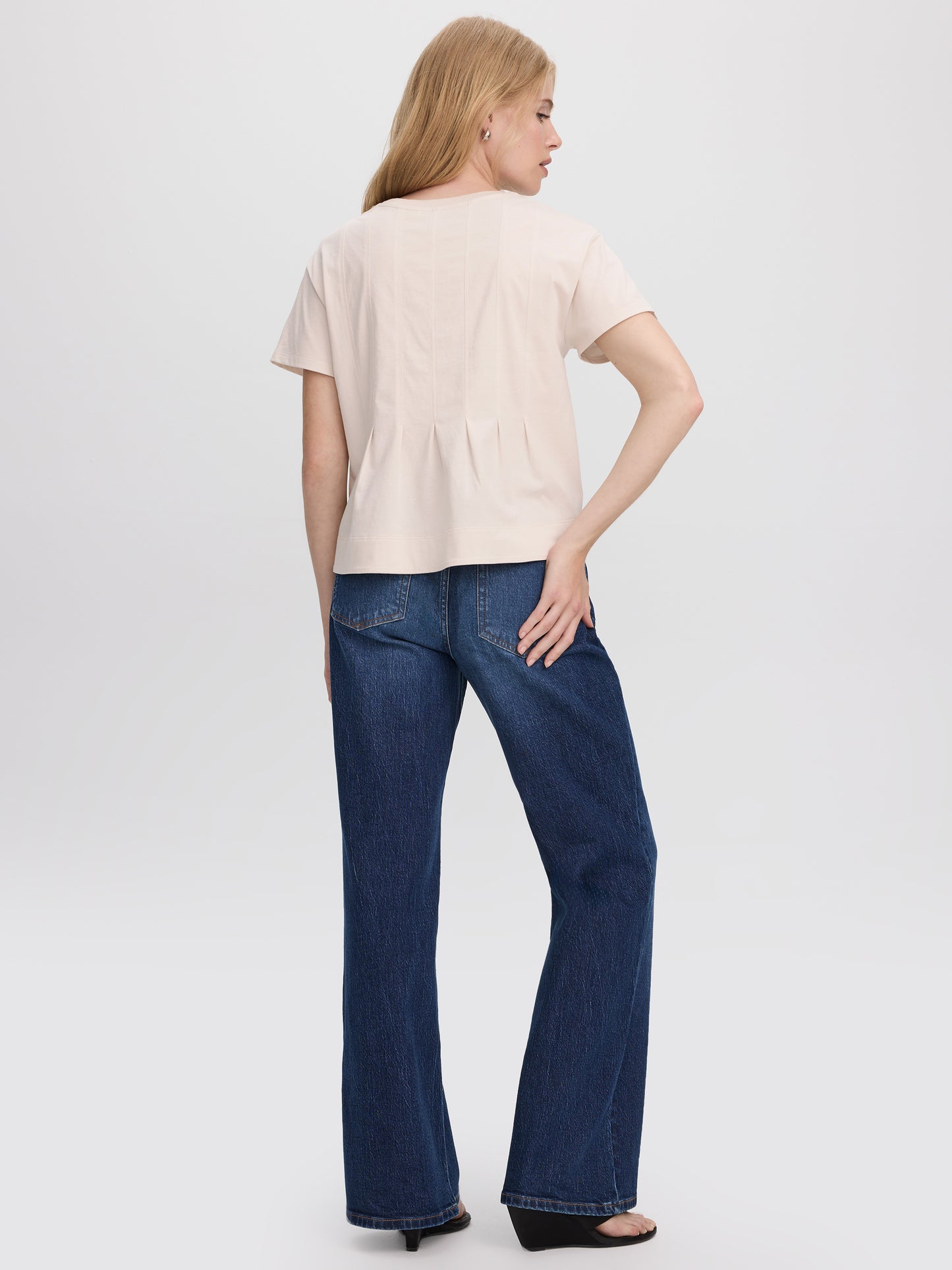 Short-Sleeve Crew-Neck Peplum Blouse