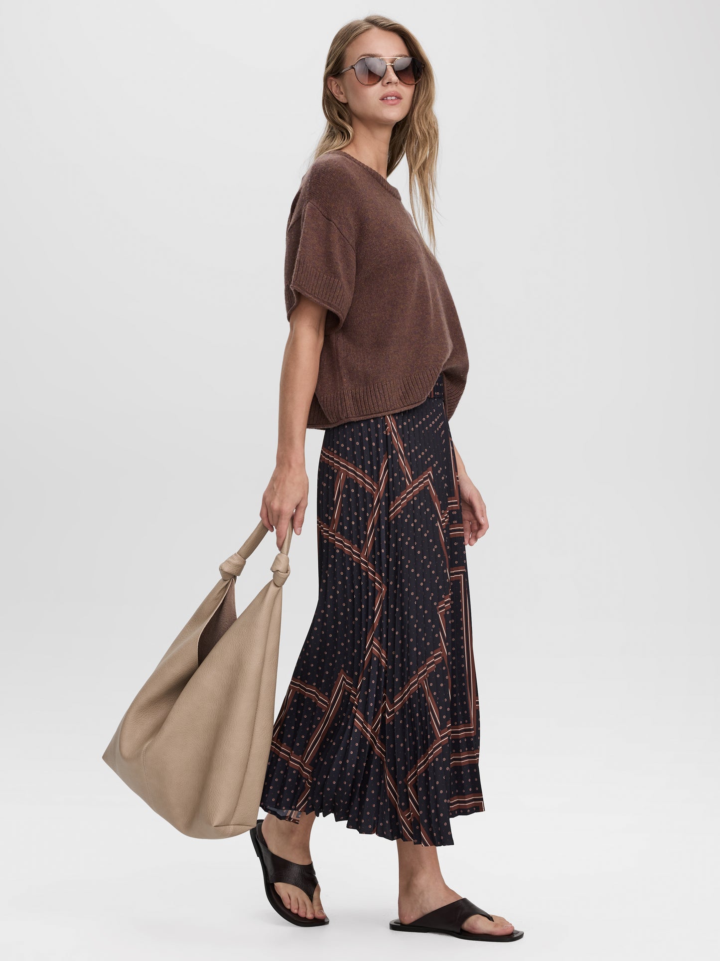 Pleated Satin Midi Skirt