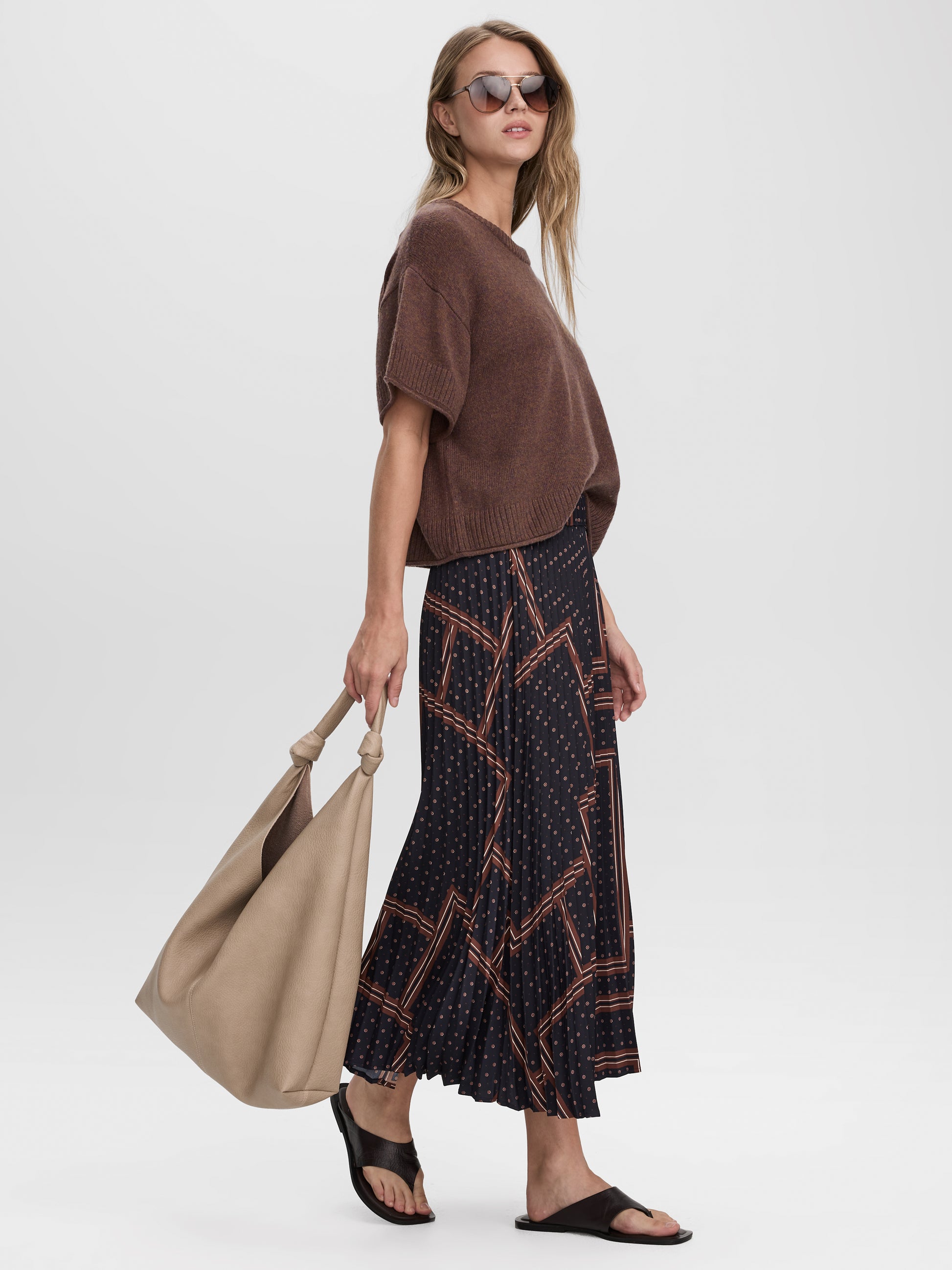 Pleated Satin Midi Skirt