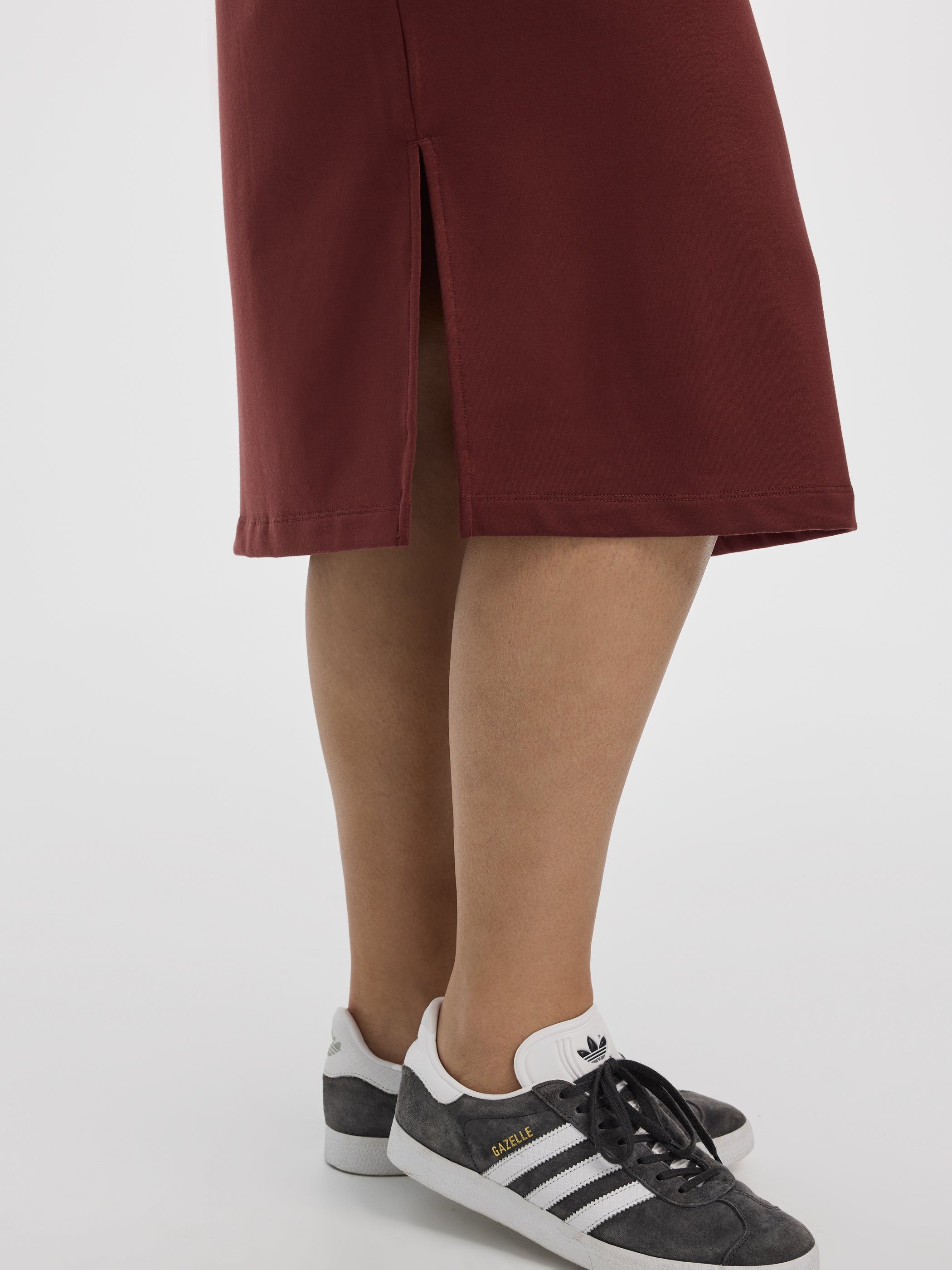 Extended-Sleeve Crew-Neck Midi Dress