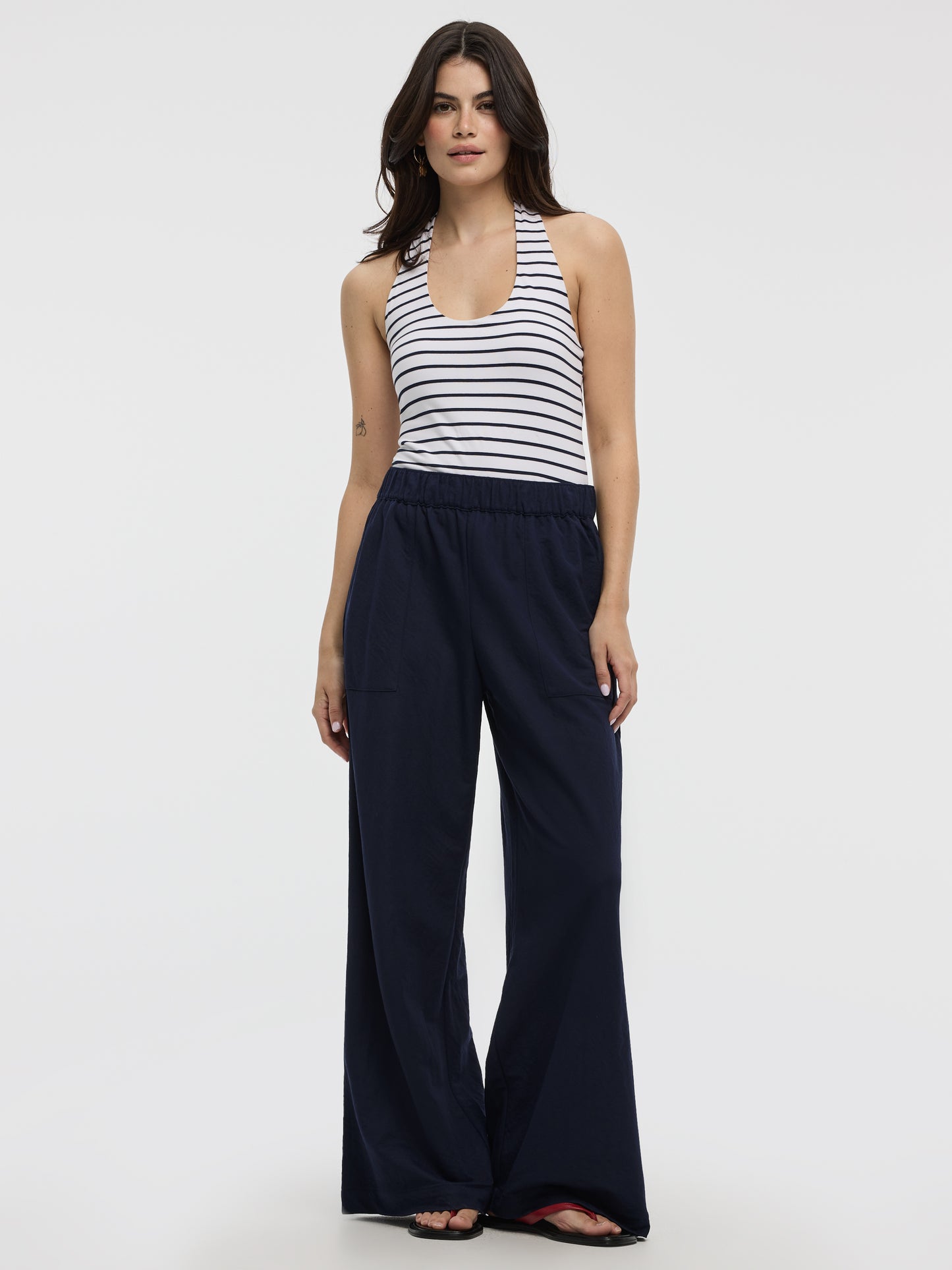 Wide-Leg High-Rise Pull-On Piqué Pant