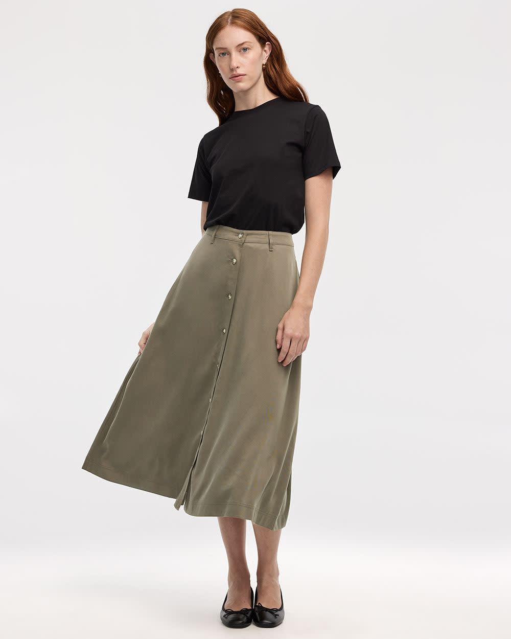 A-Line Midi Skirt with Buttons