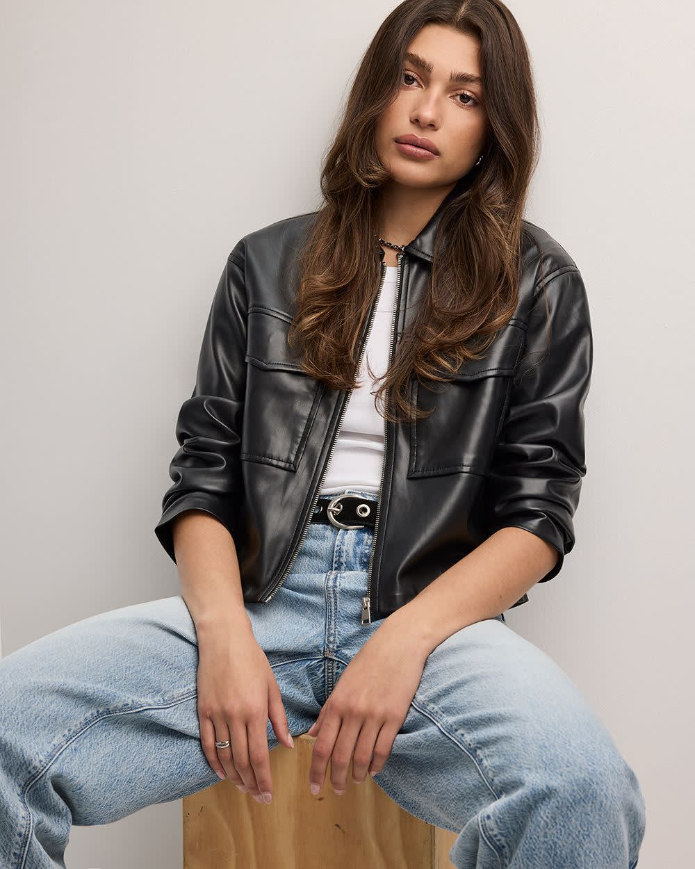 Cropped Faux Leather Jacket