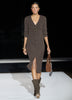 Long-Sleeve V-Neck Buttoned-Down Midi Dress