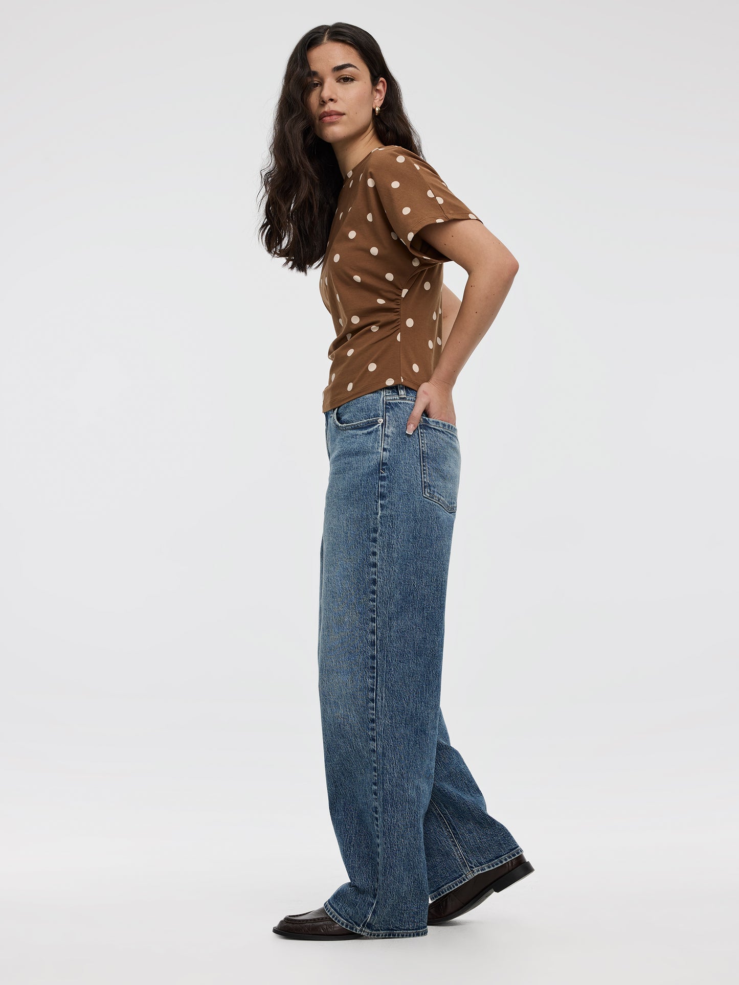 Short-Sleeve Crew-Neck Tee with Shirred Sides