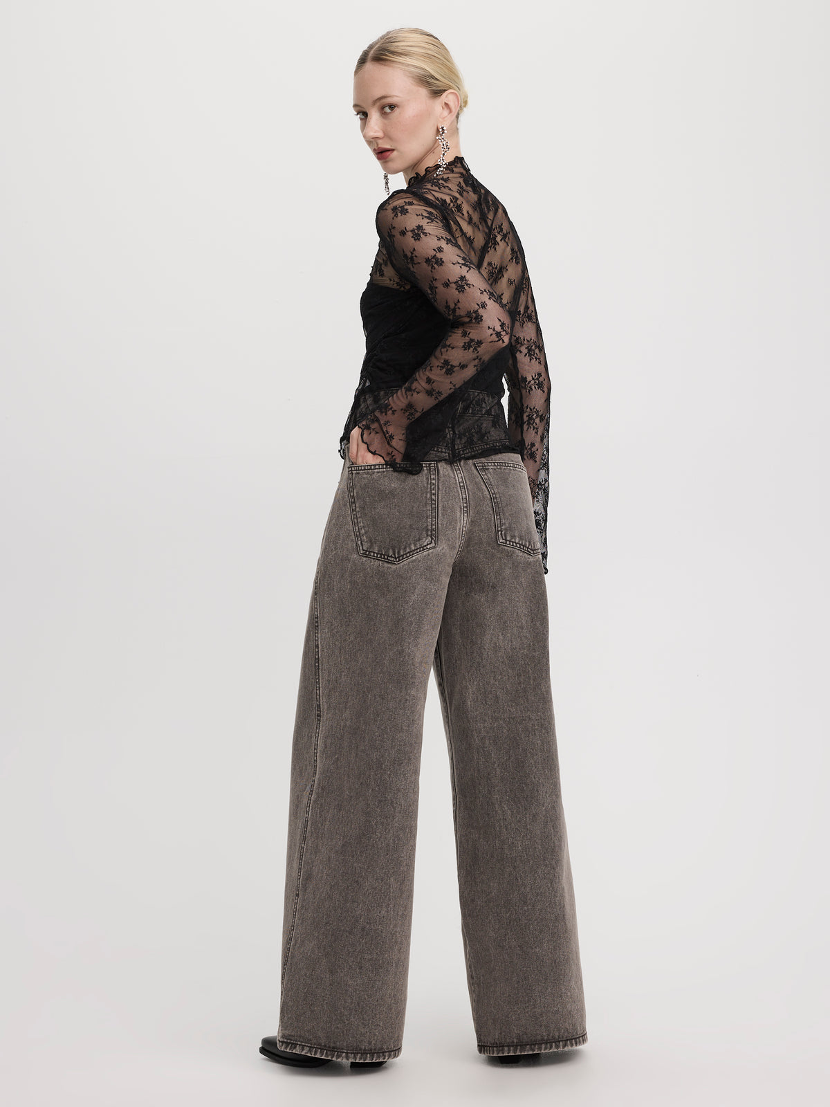 Long-Sleeve Mock-Neck Lace Top