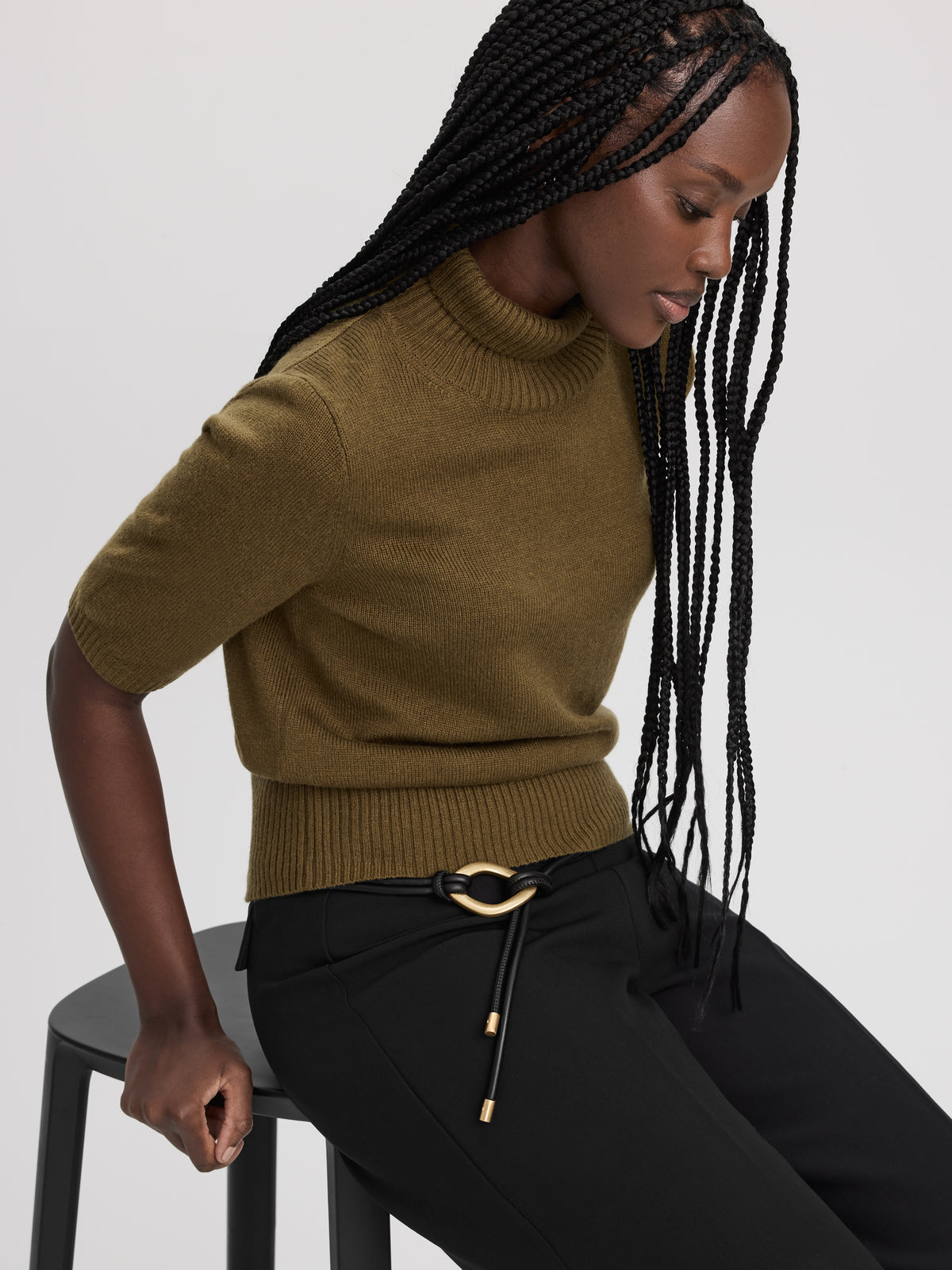 Cashmere-Blend Elbow-Sleeve Turtleneck Sweater