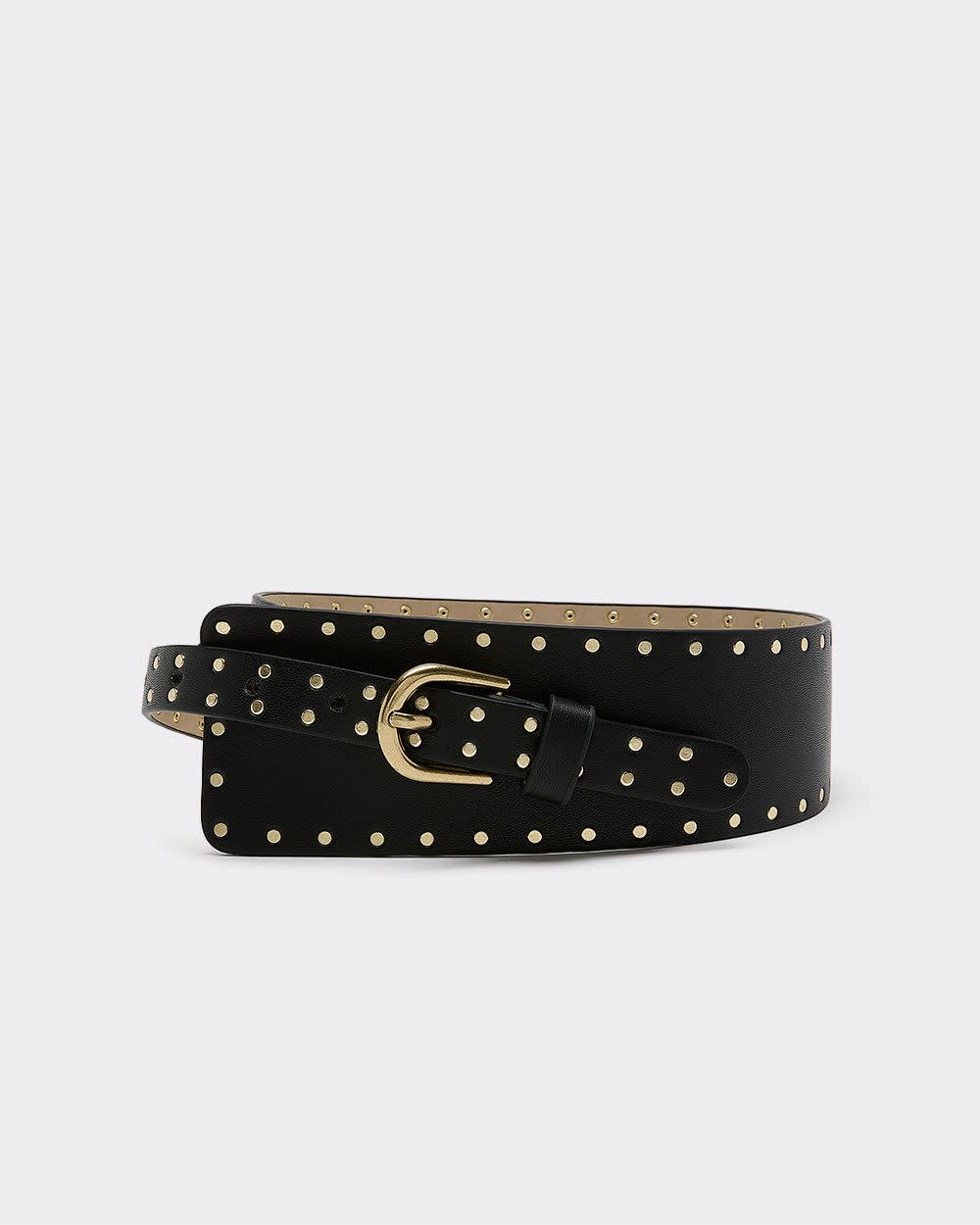 Asymmetrical Faux Leather Belt with Studs