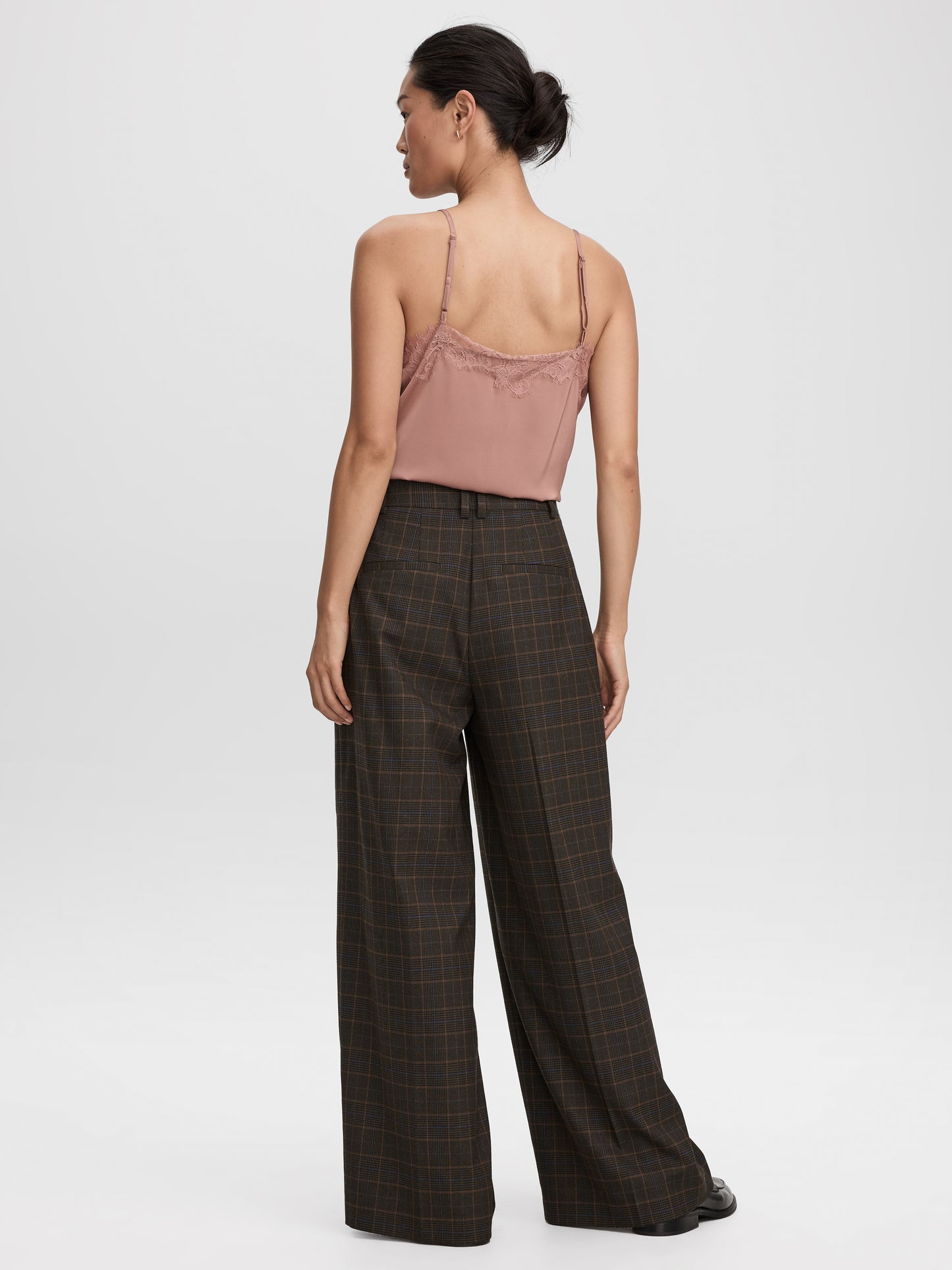 Pantalon carreauté à jambe large et taille haute - L’Intemporelle