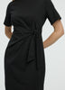 Short-Sleeve Fitted Dress with Knot Detail