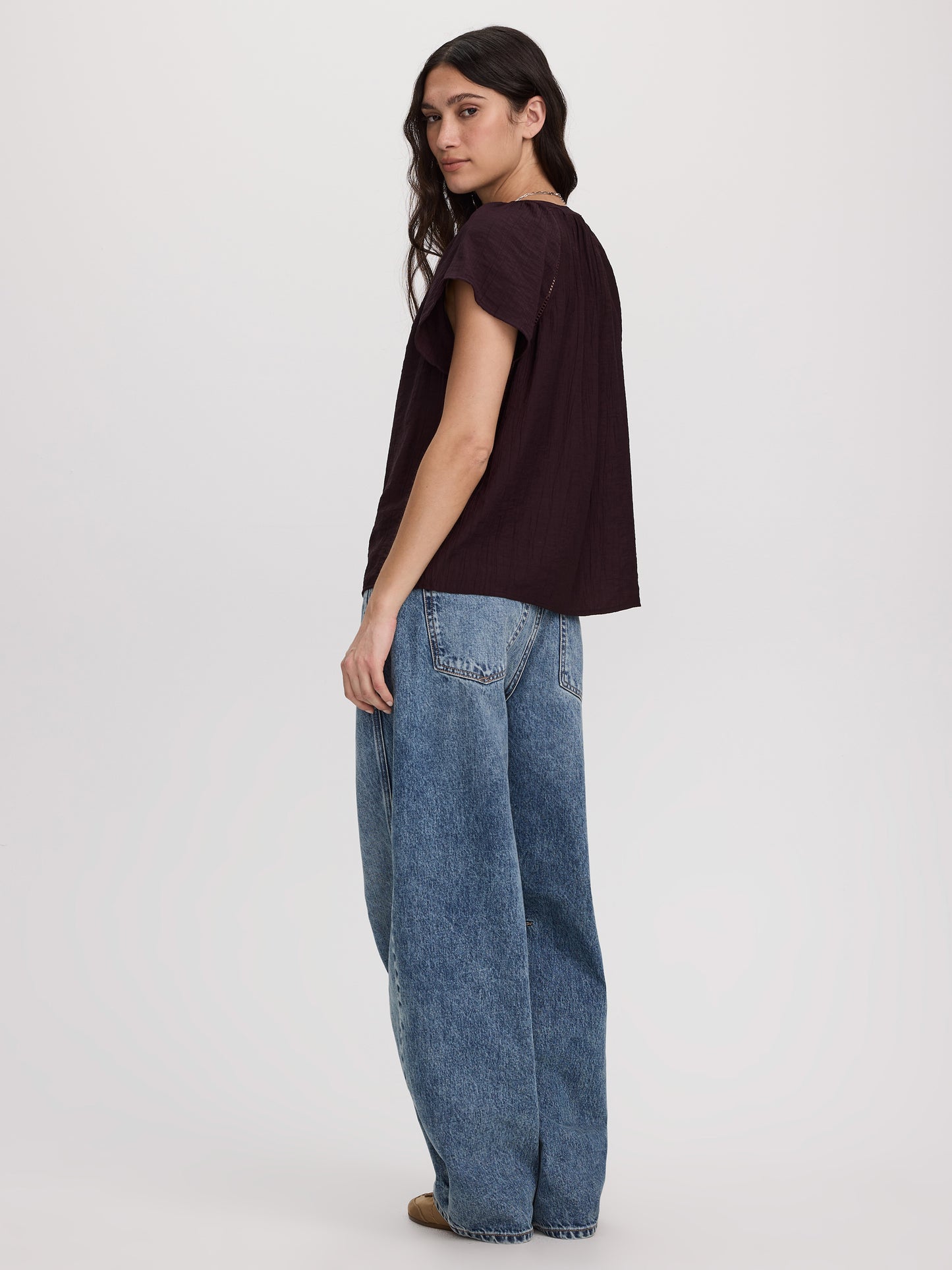 Split-Neck Blouse with Flutter Sleeves