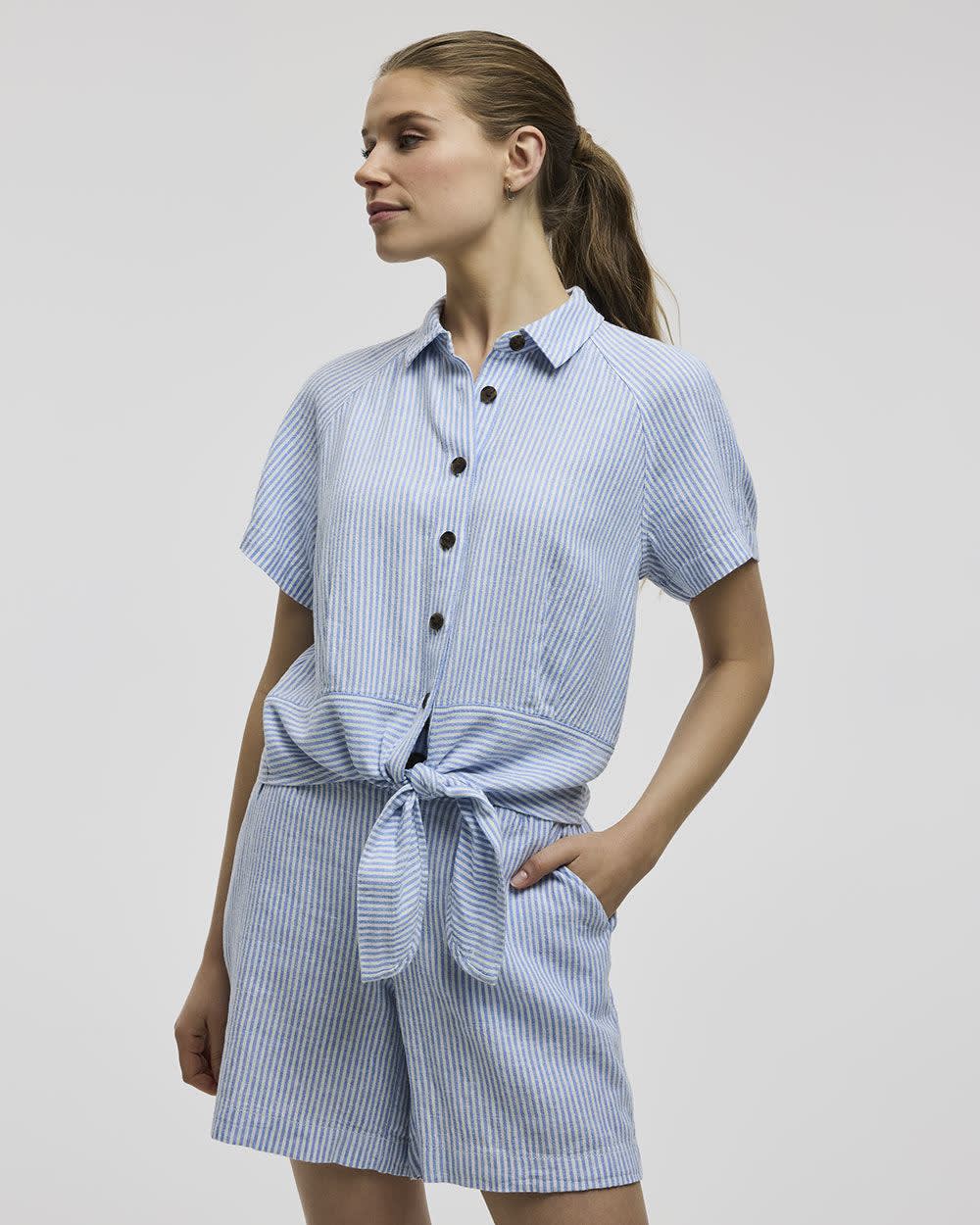 Short-Sleeve Shirt with Self-Tie Hem