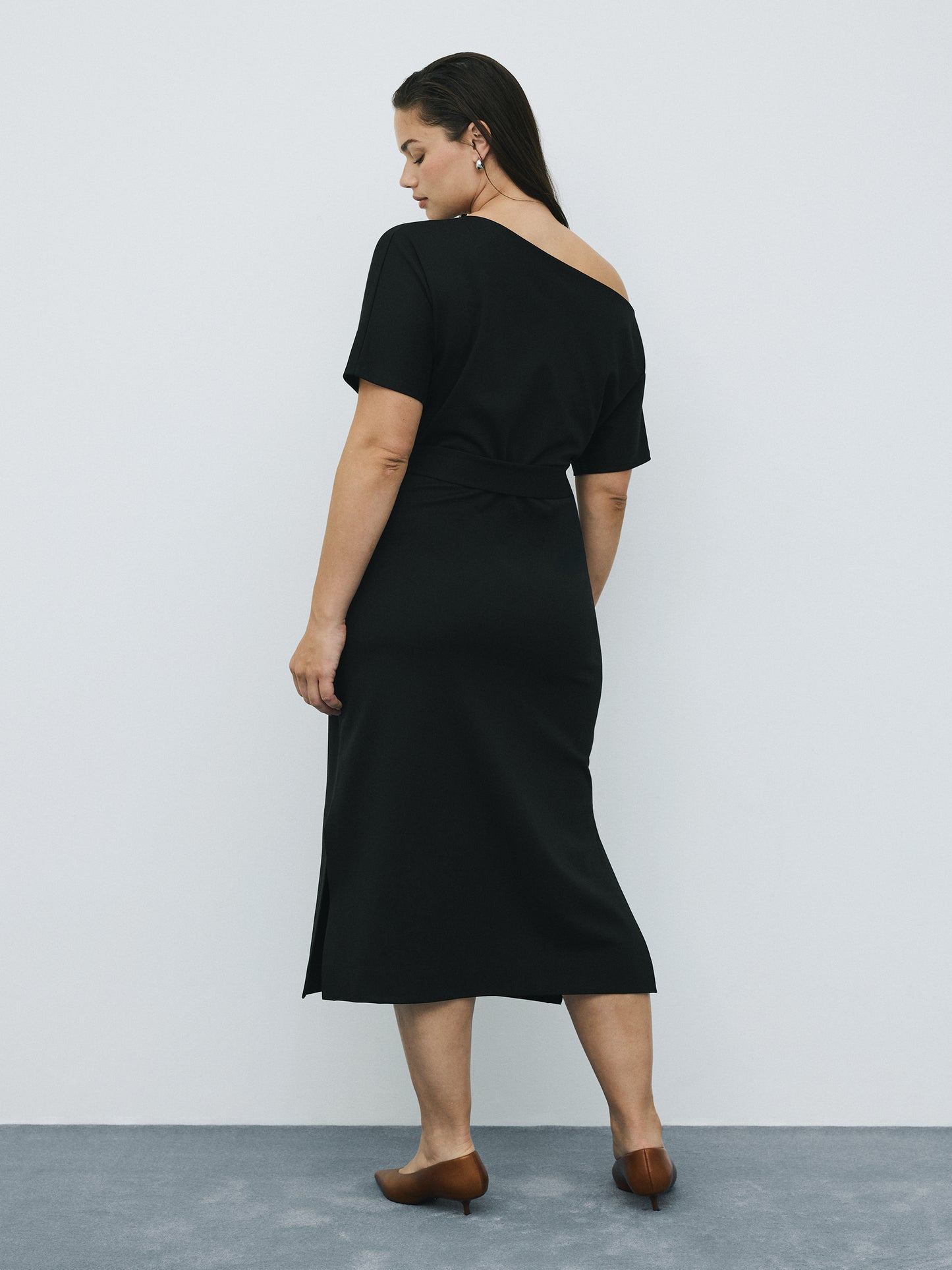 Short-Sleeve Off-the-Shoulder Midi Dress