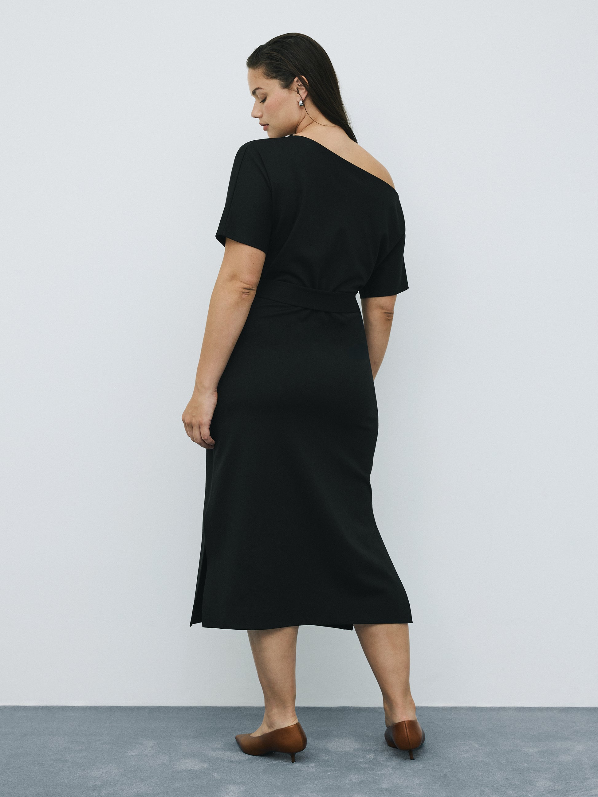Short-Sleeve Off-the-Shoulder Midi Dress