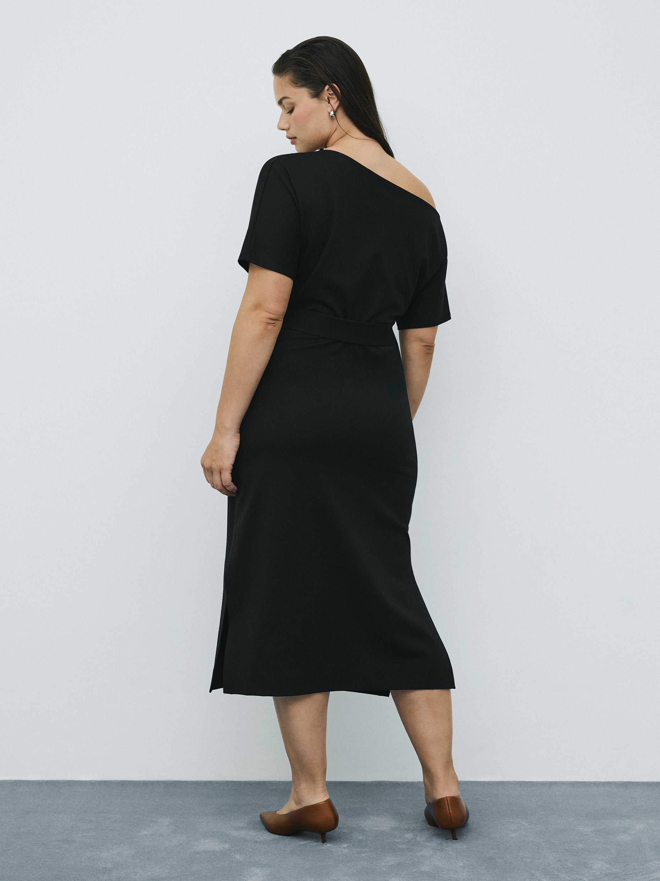 Short-Sleeve Off-the-Shoulder Midi Dress