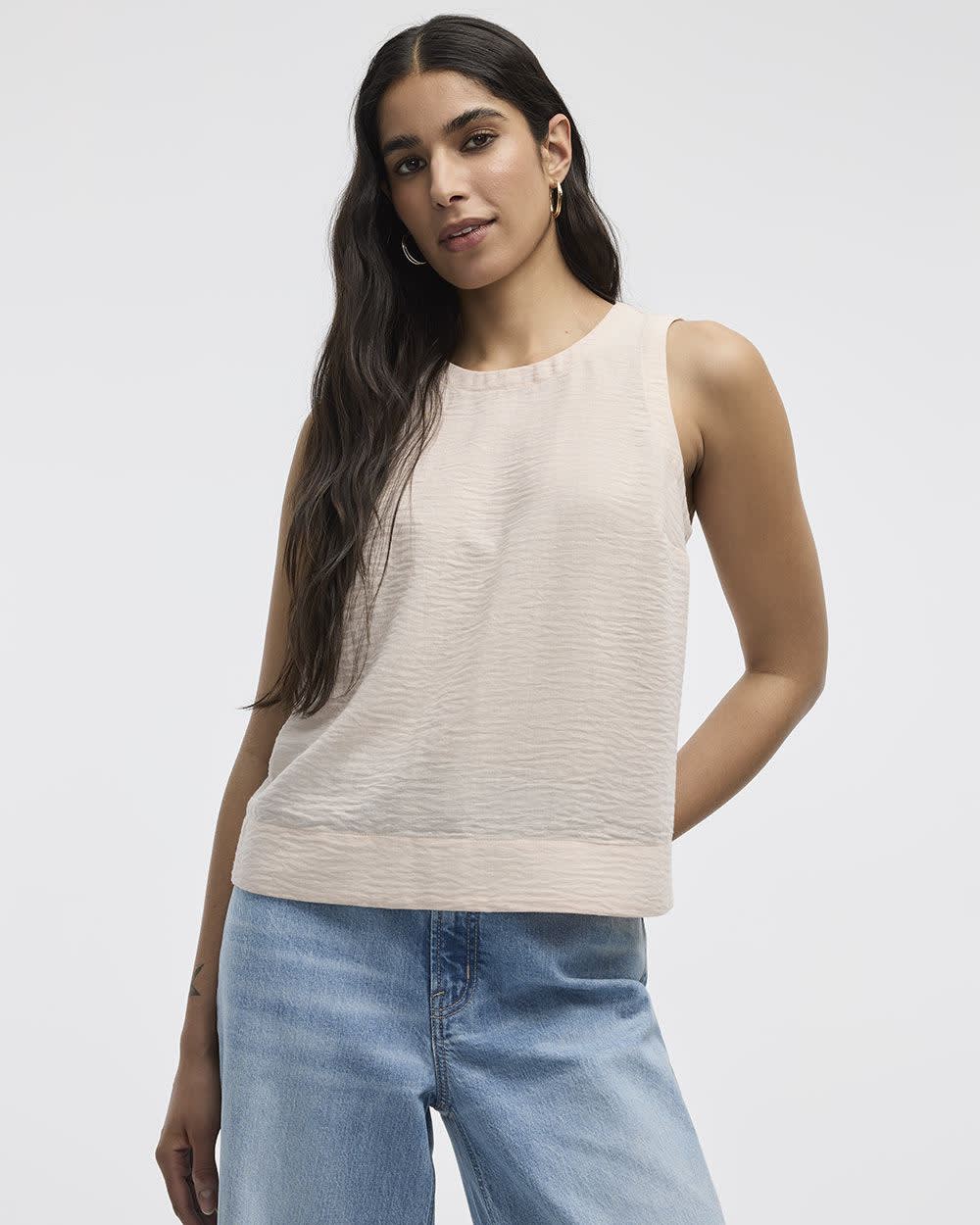 Sleeveless Crew-Neck Blouse