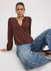 Long-Sleeve Split-Neck Blouse with Embroideries