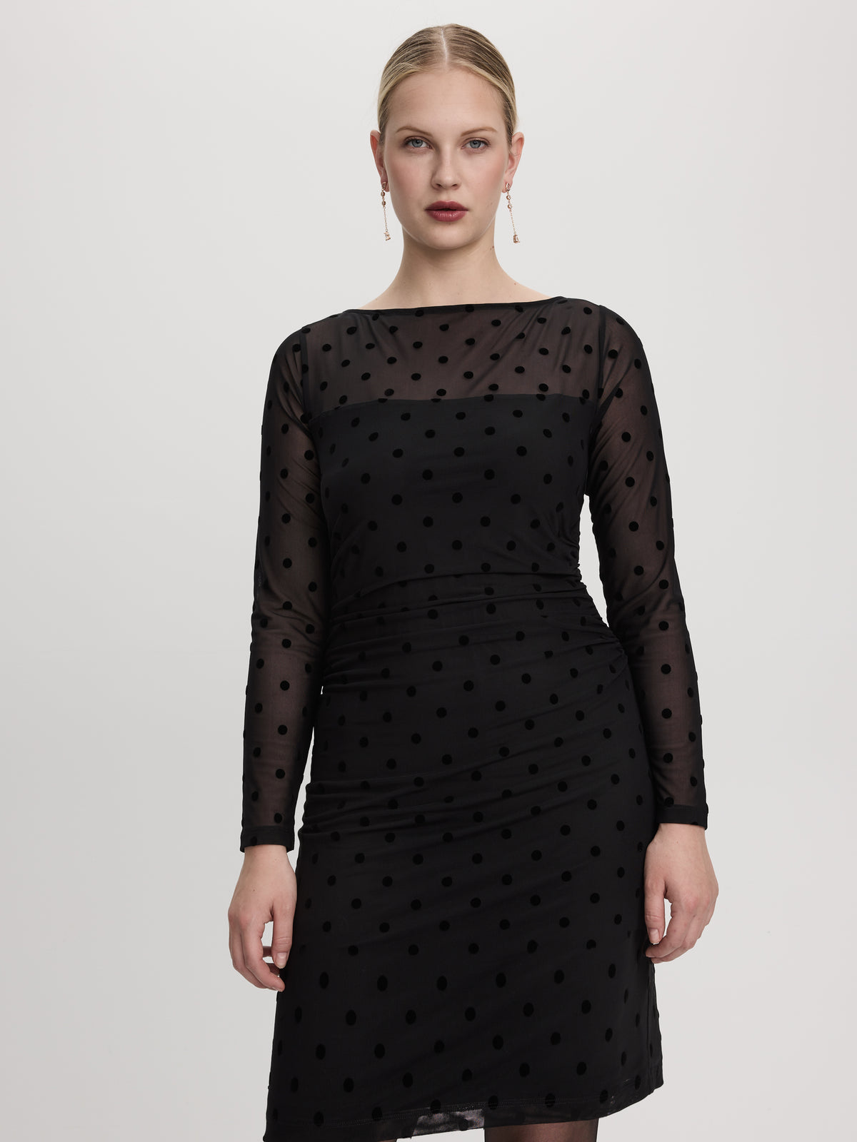 Long-Sleeve Bodycon Dress with Burnout Pattern