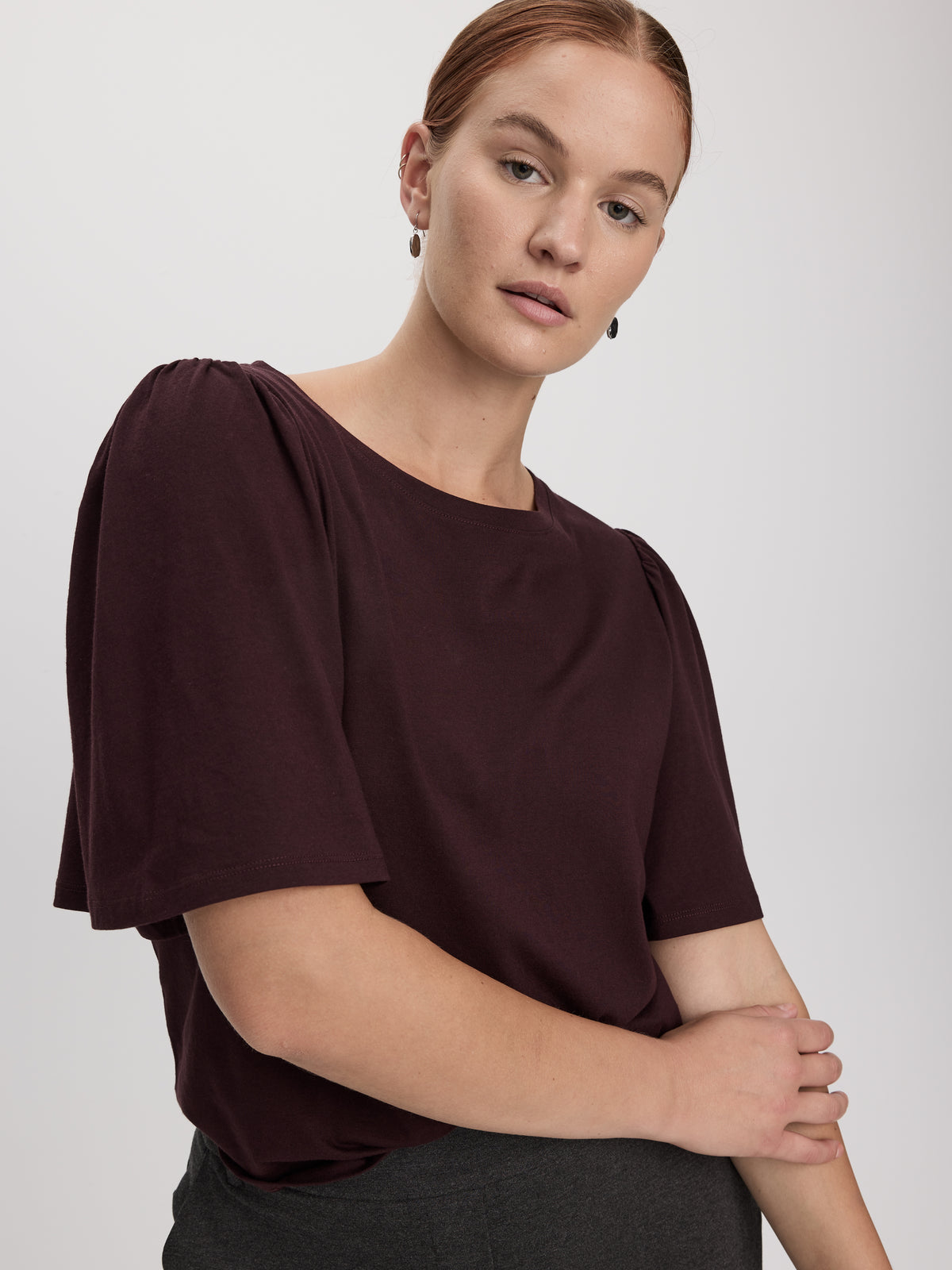 Crew-Neck Top with Short Flutter Sleeves