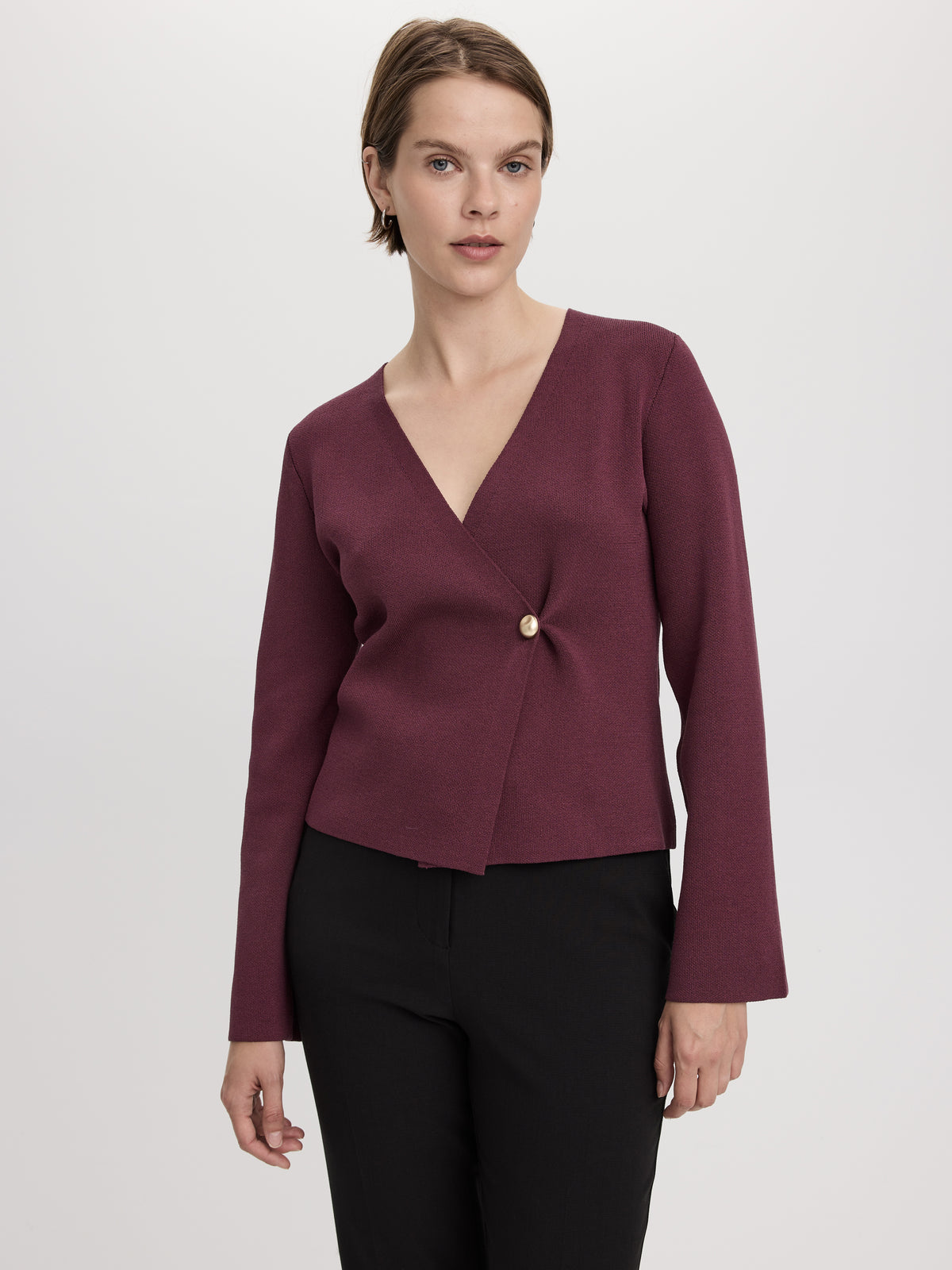Long-Sleeve V-Neck Wrap Sweater
