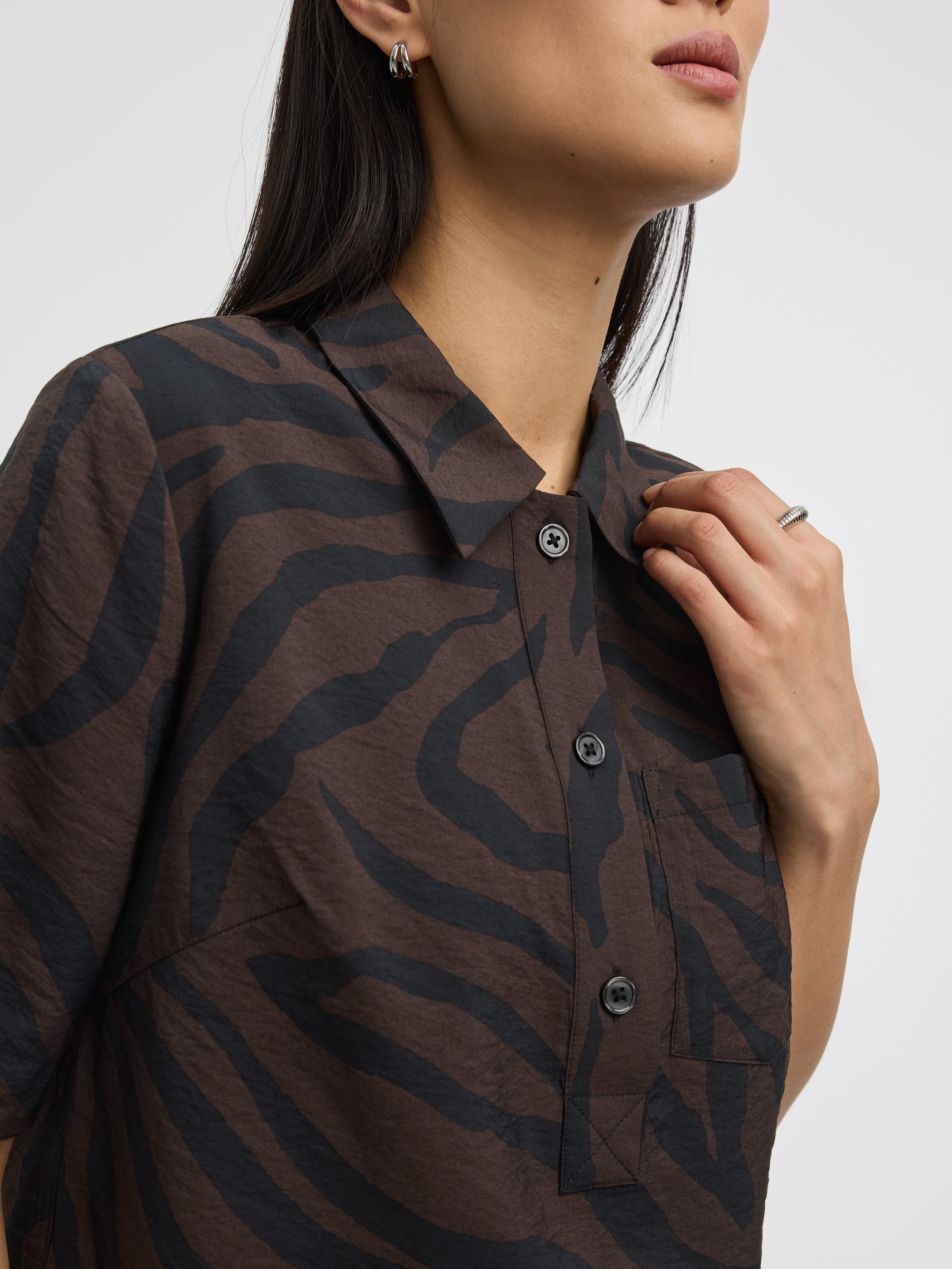 Short-Sleeve Blouse with Shirt Collar