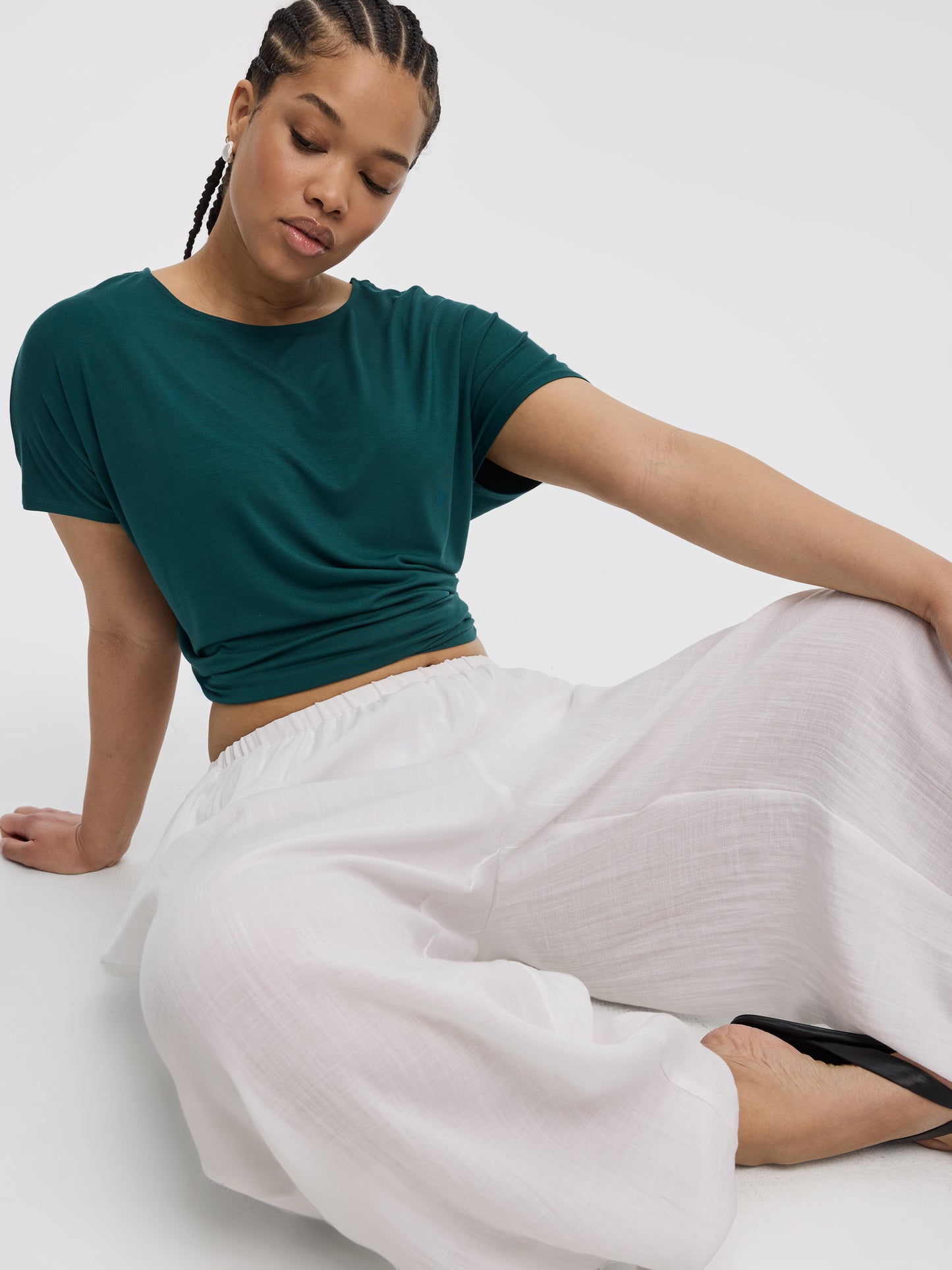 Short-Dolman-Sleeve Boat-Neck T-Shirt