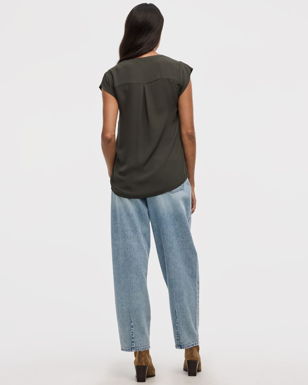 Cap Sleeve Split Neck Blouse - R Essentials