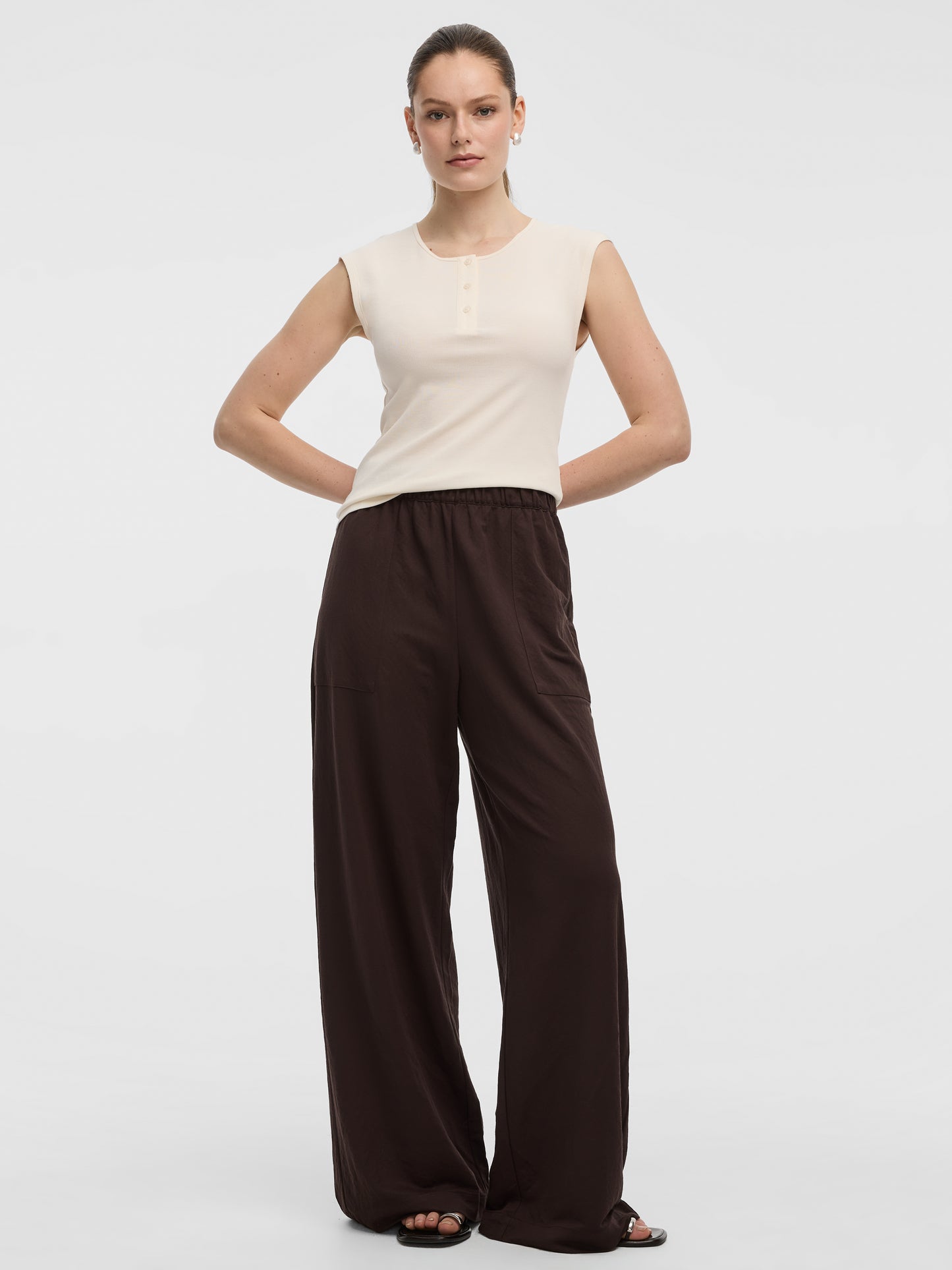 Wide-Leg High-Rise Pull-On Piqué Pant