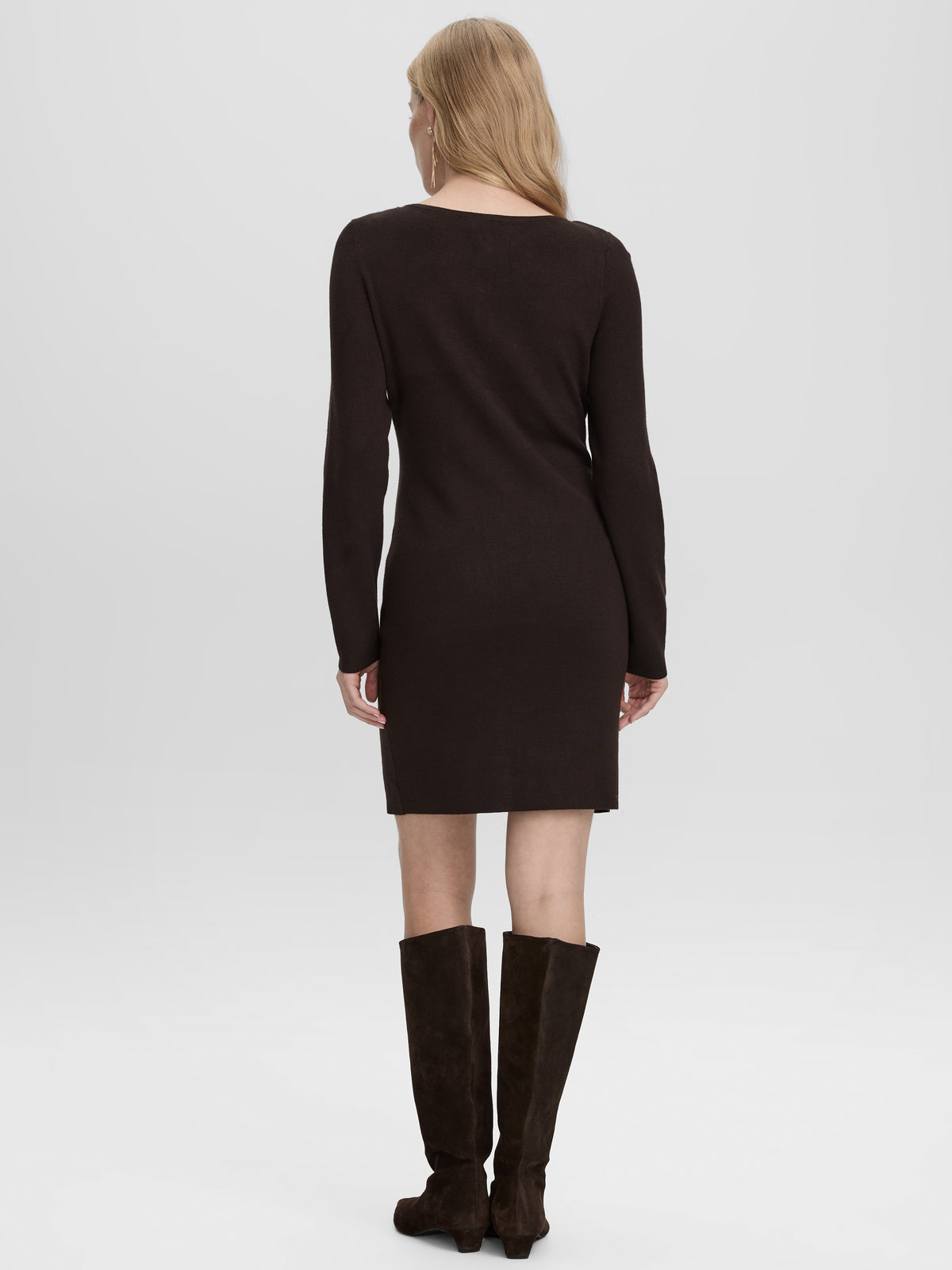 Long-Sleeve Boat-Neck Bodycon Mini Dress