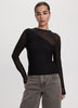 Long-Sleeve Crew-Neck Sweater with Sheer Yoke