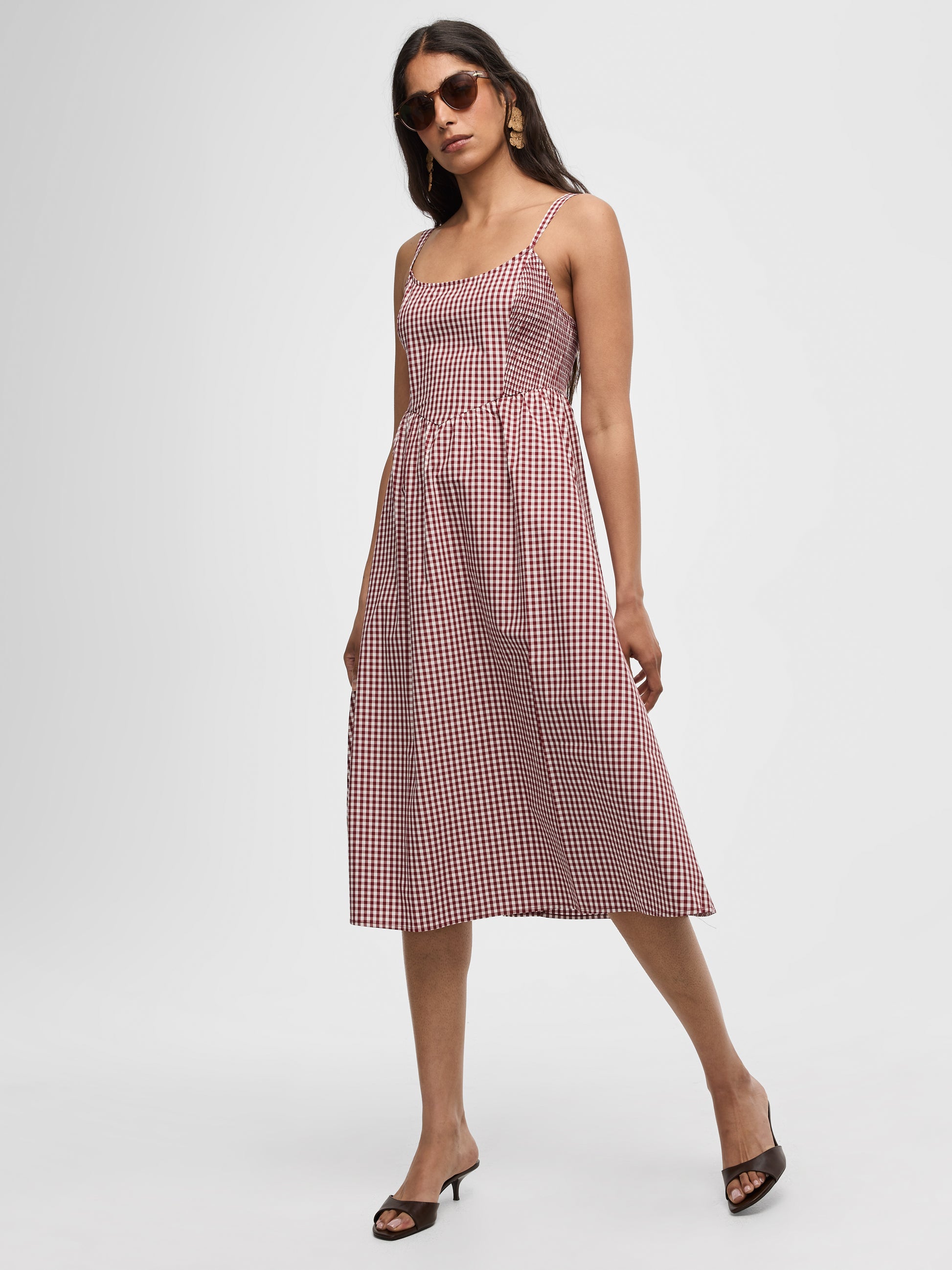 Sleeveless Denim Midi Dress with Sweetheart Neckline