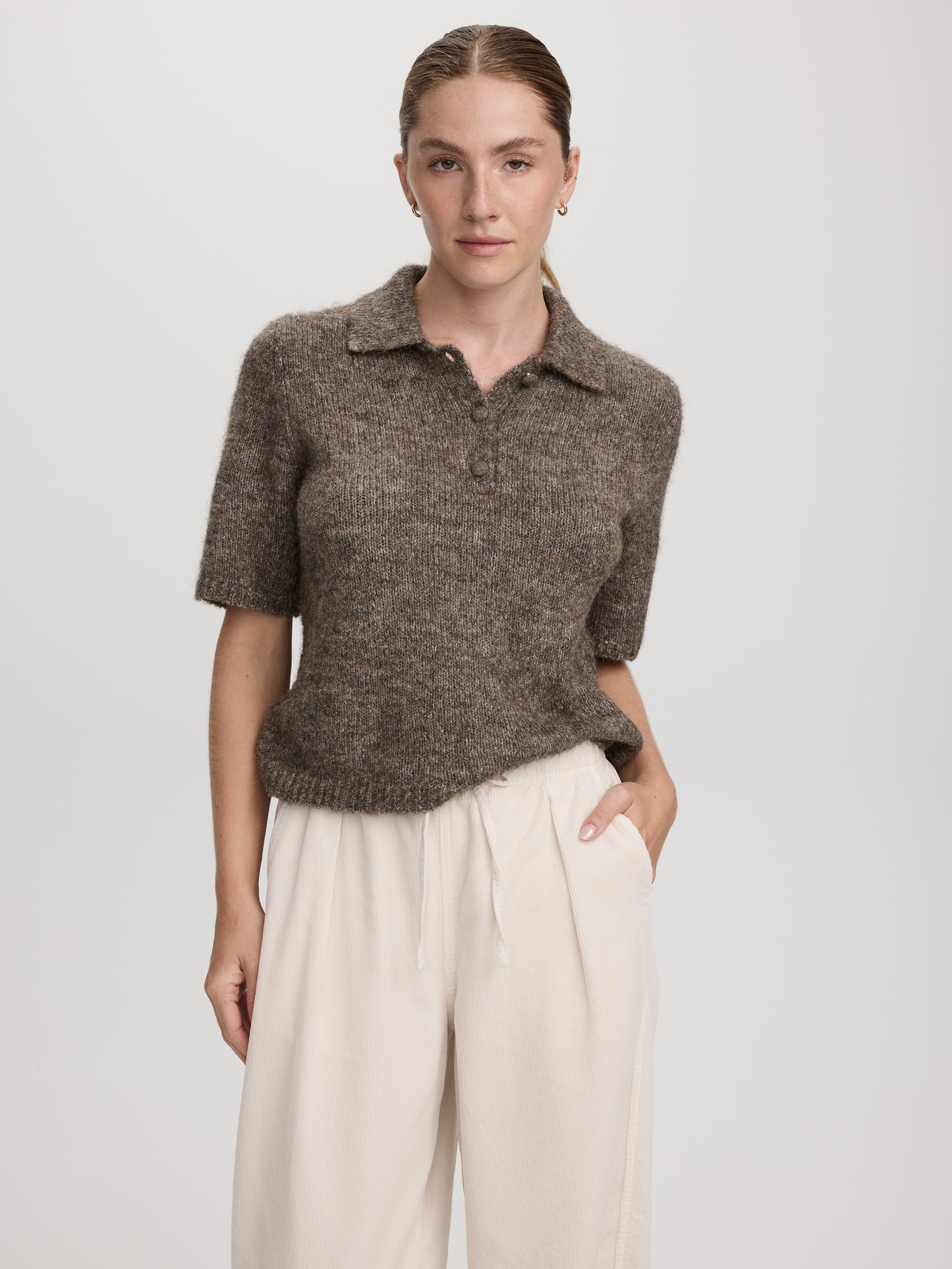 Short-Sleeve Polo Sweater