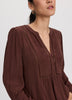 Long-Sleeve Split-Neck Blouse with Embroideries