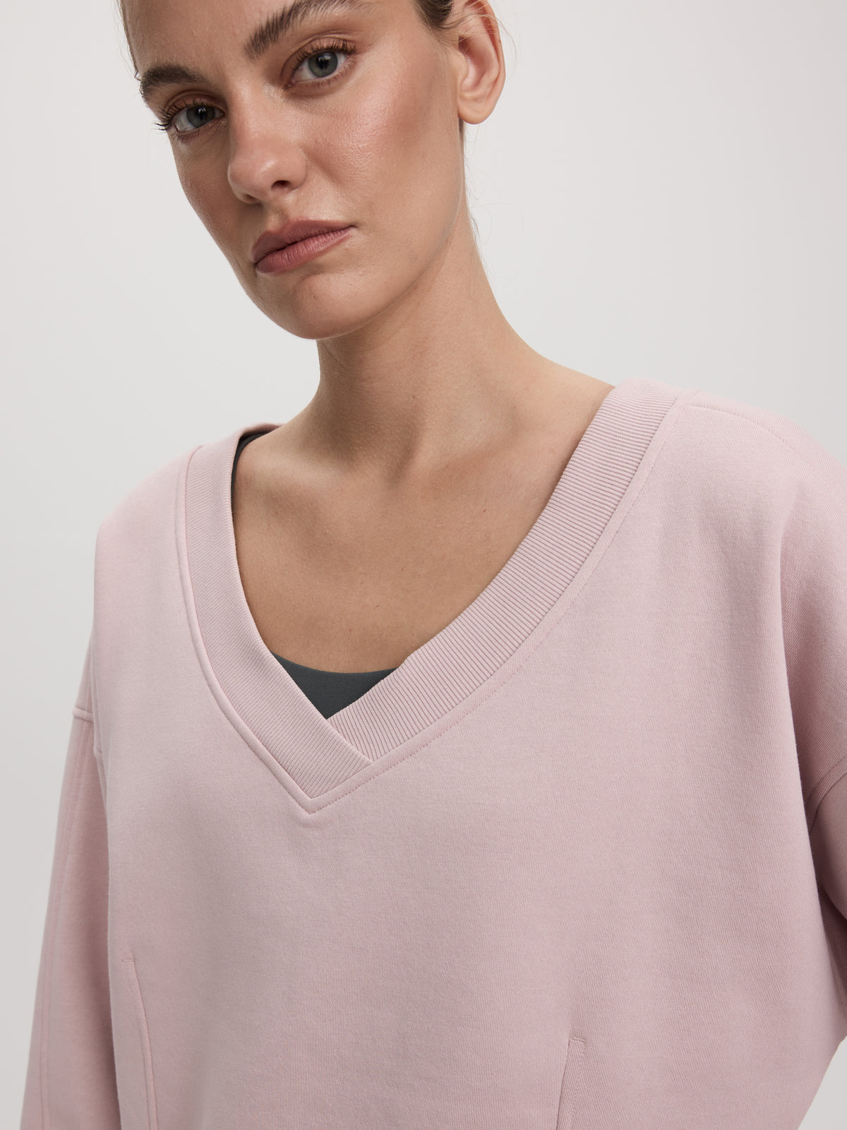Long-Sleeve V-Neck French Terry Sweatshirt - Hyba