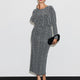 Long-Sleeve Midi Dress with Metallic Leopard Print