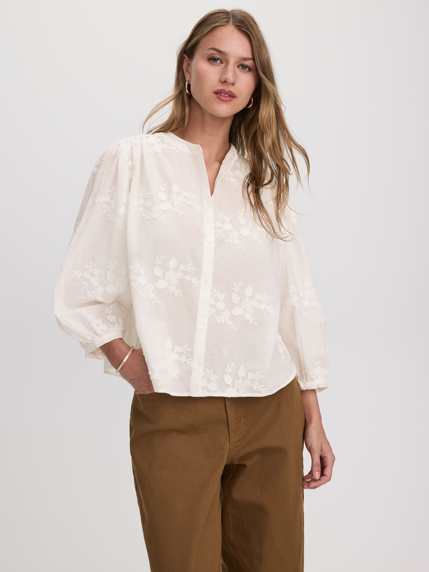 3/4-Sleeve Embroidered Blouse